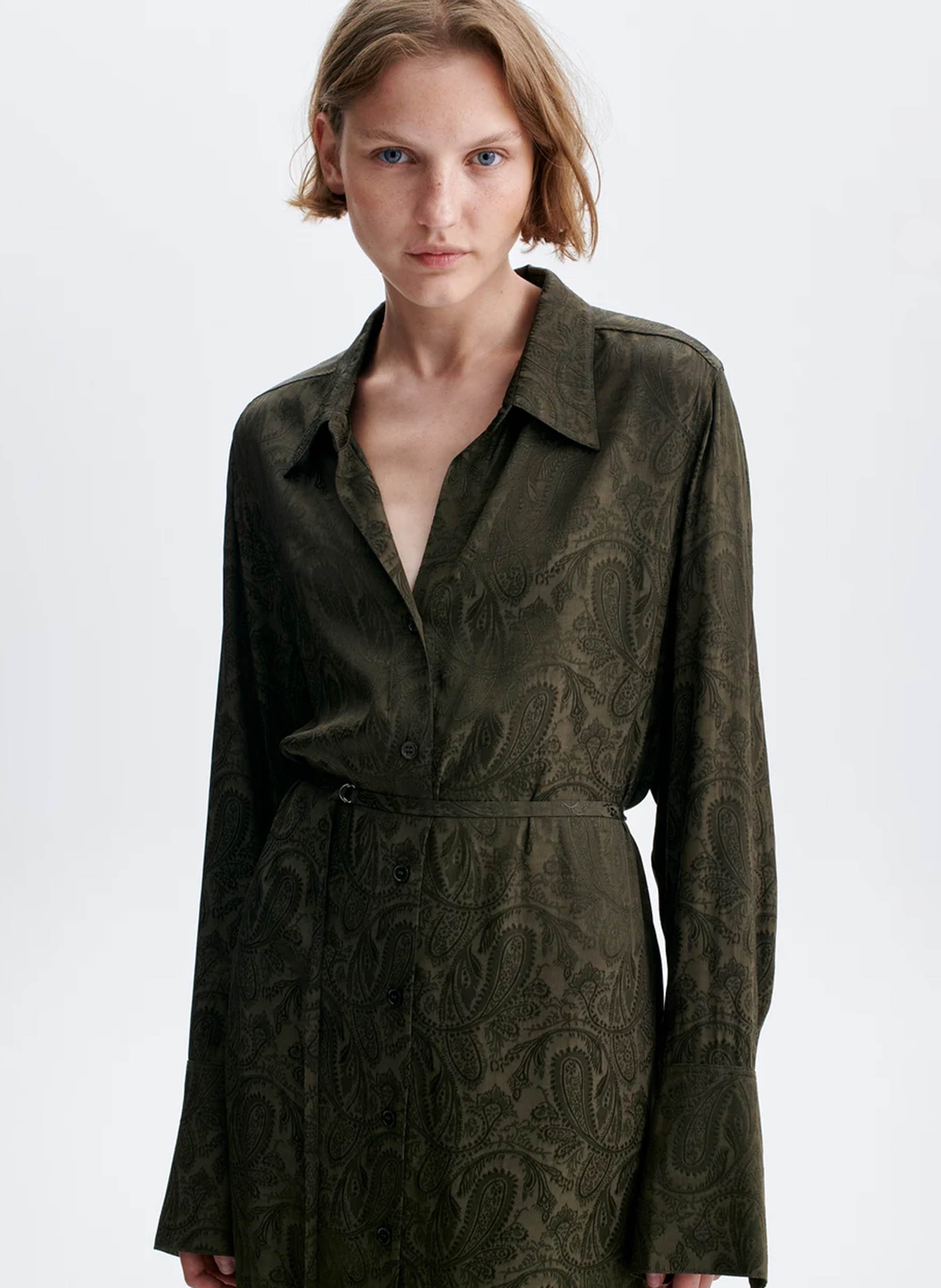 Langes Kleid mit Hemdkragen aus Jacquard VANESSA BRUNO Khaki