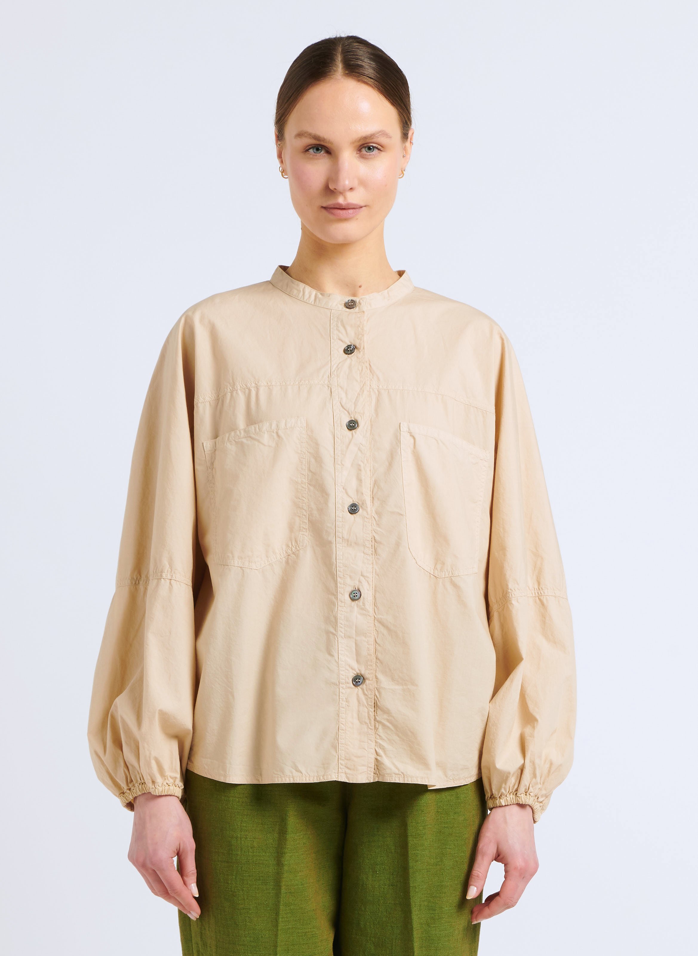 Chemisier à volants en coton et soie POMANDERE Blanc