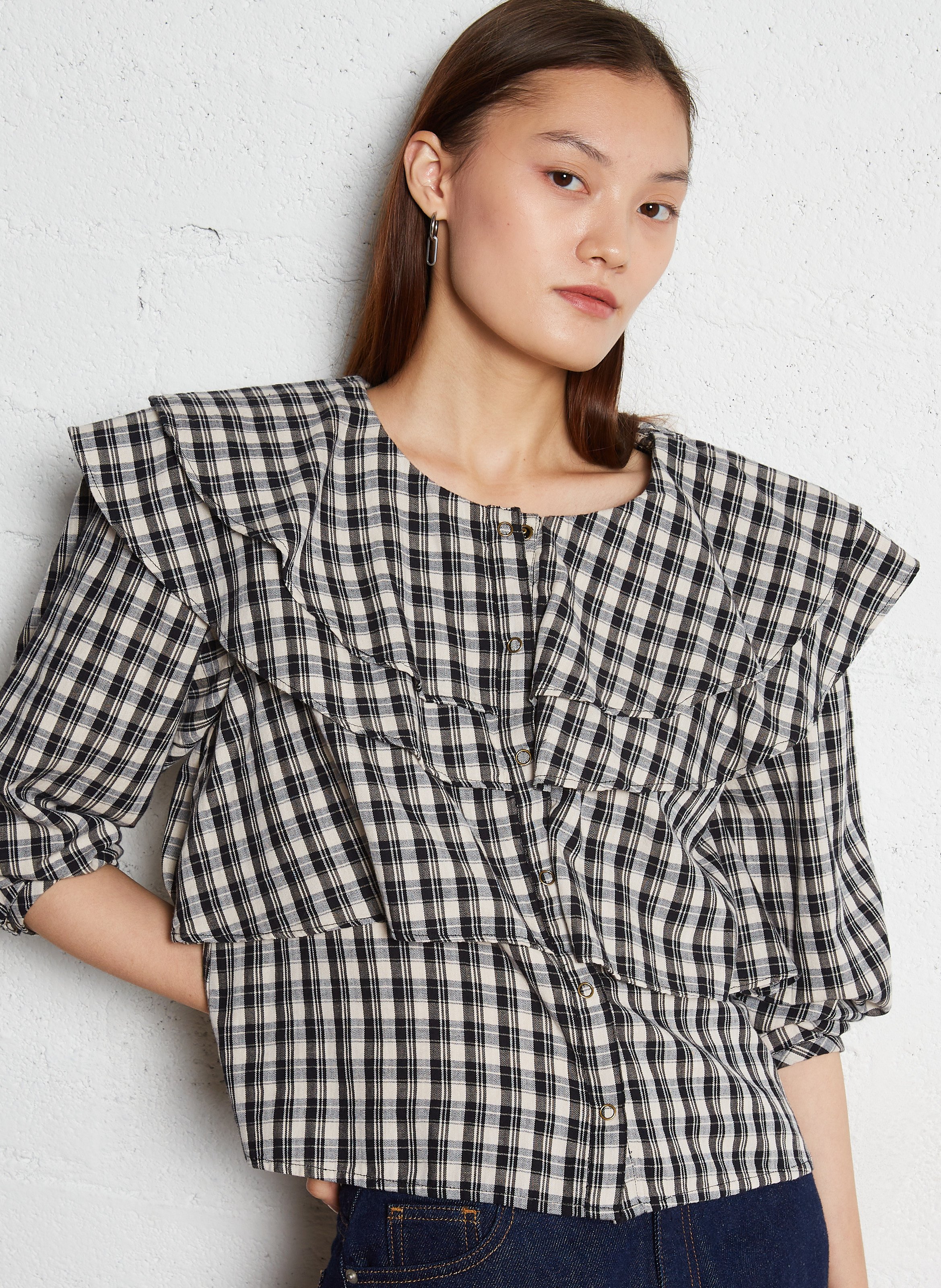 Straight round neck cotton shirt BELLEPIECE Black