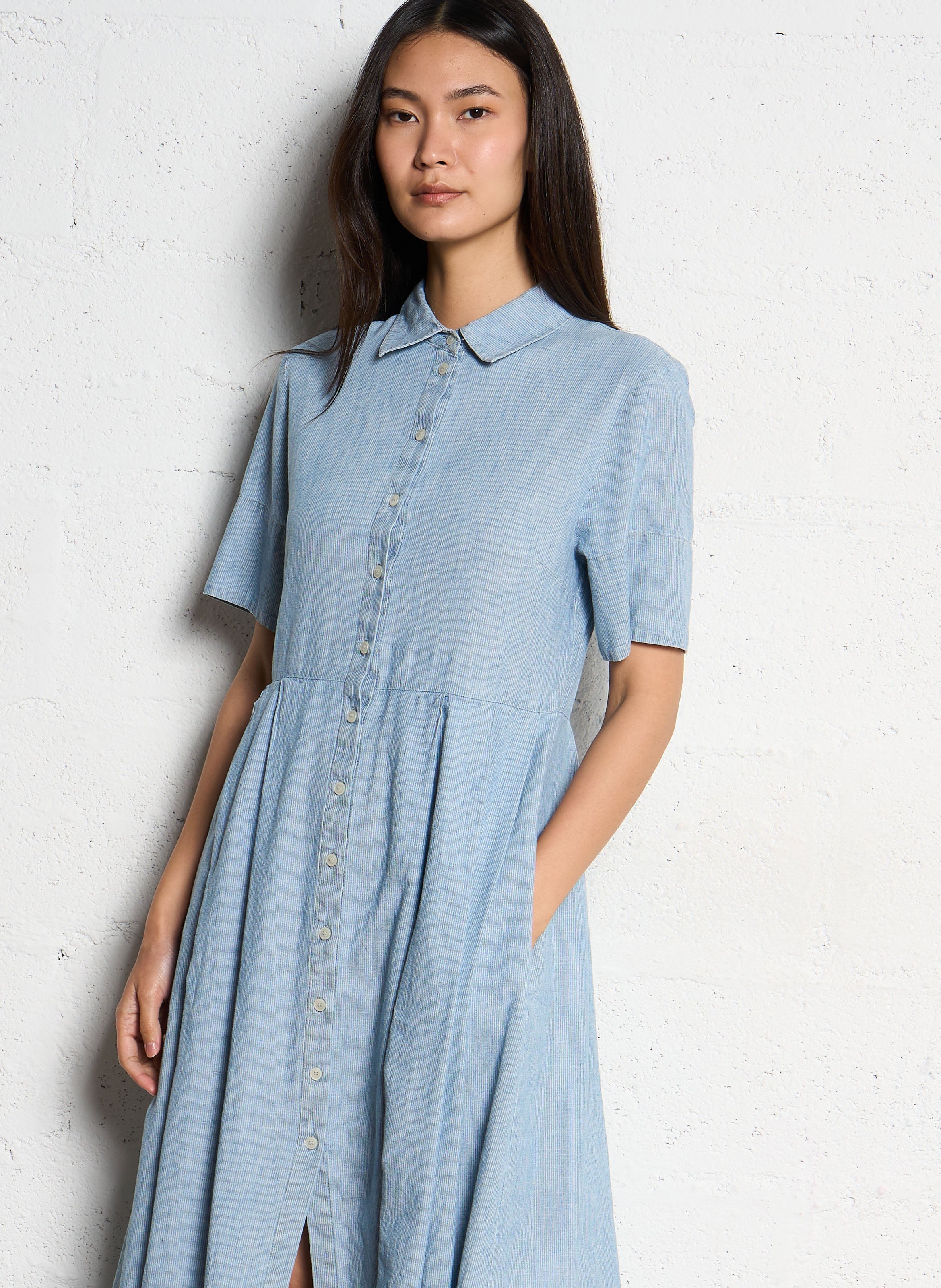 Lange overhemdjurk van linnenmix SUZIE WINKLE Blauw