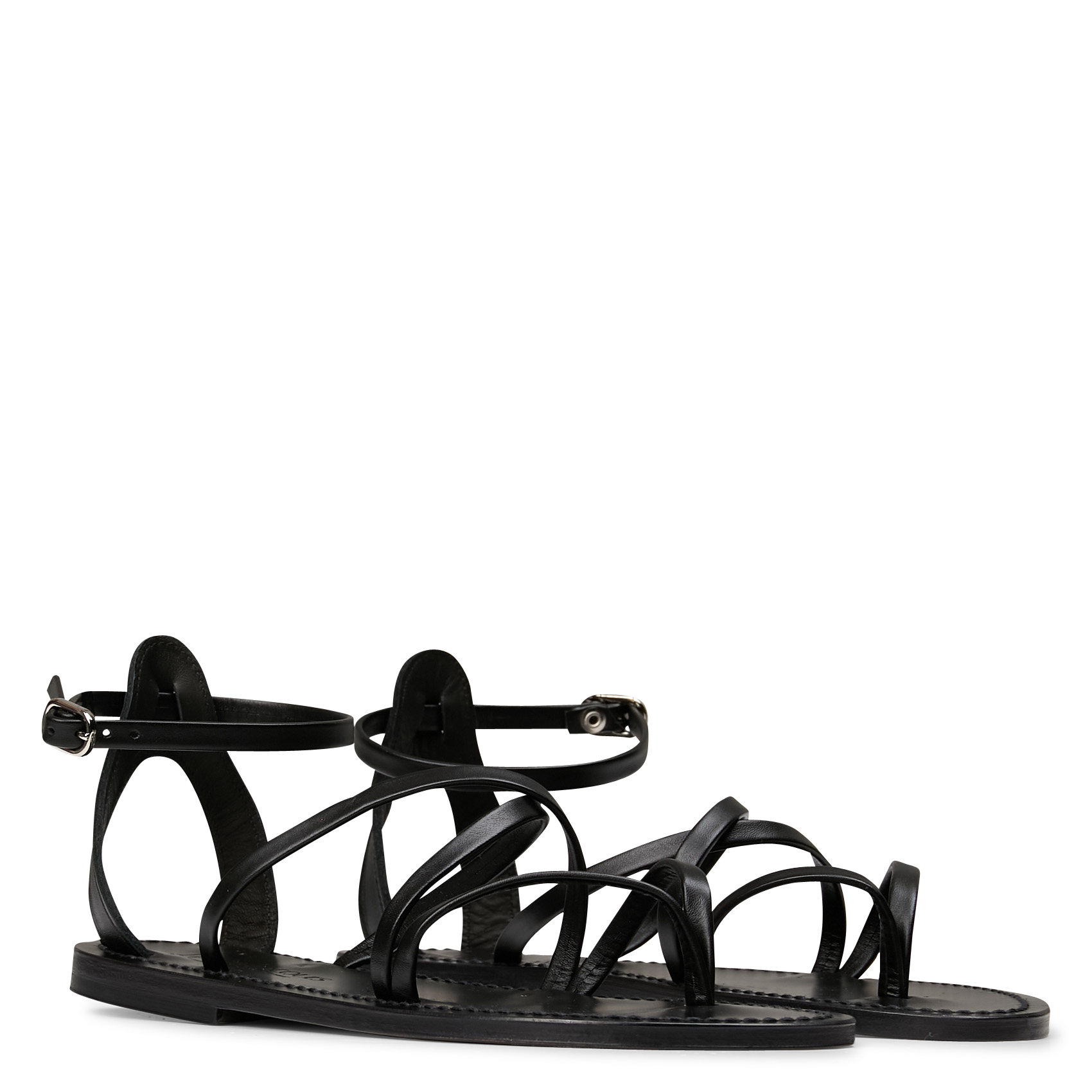Flat leather cross-strap sandals K JACQUES Black