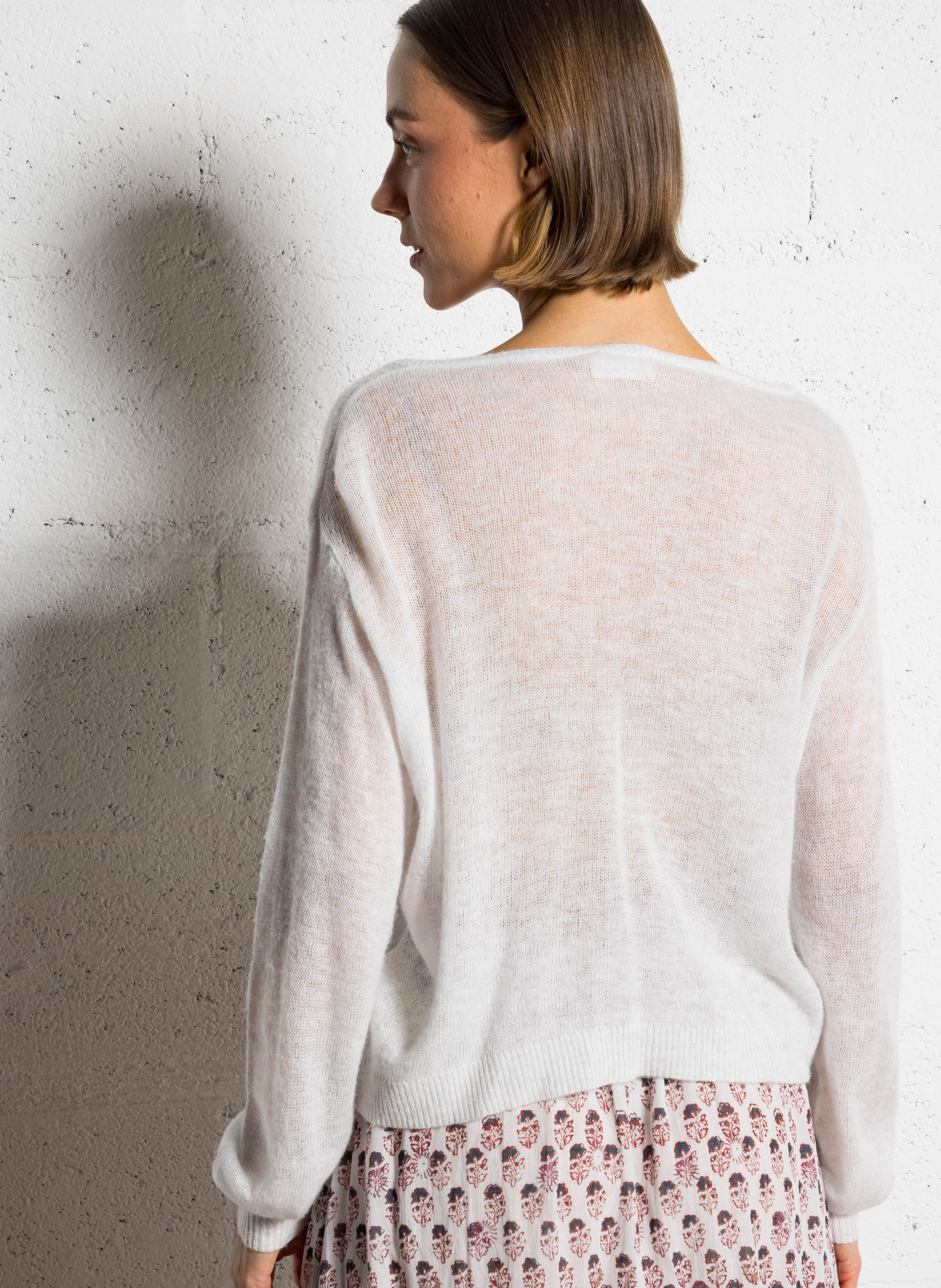 Pull court col v en laine mélangé AMERICAN VINTAGE Gris