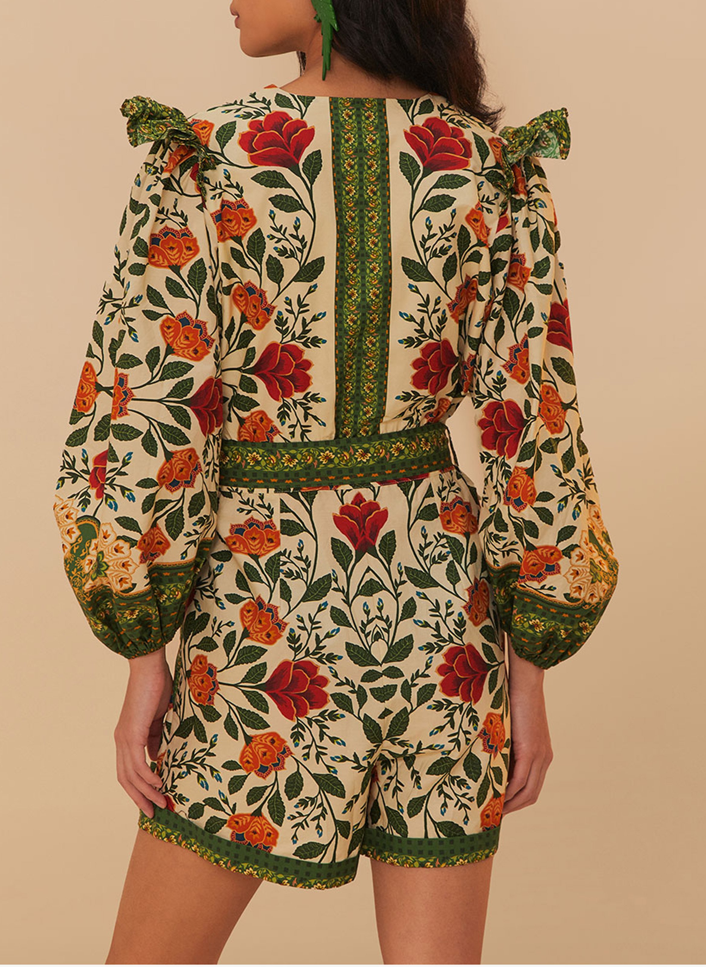 Printed playsuit with belt FARM RIO Green