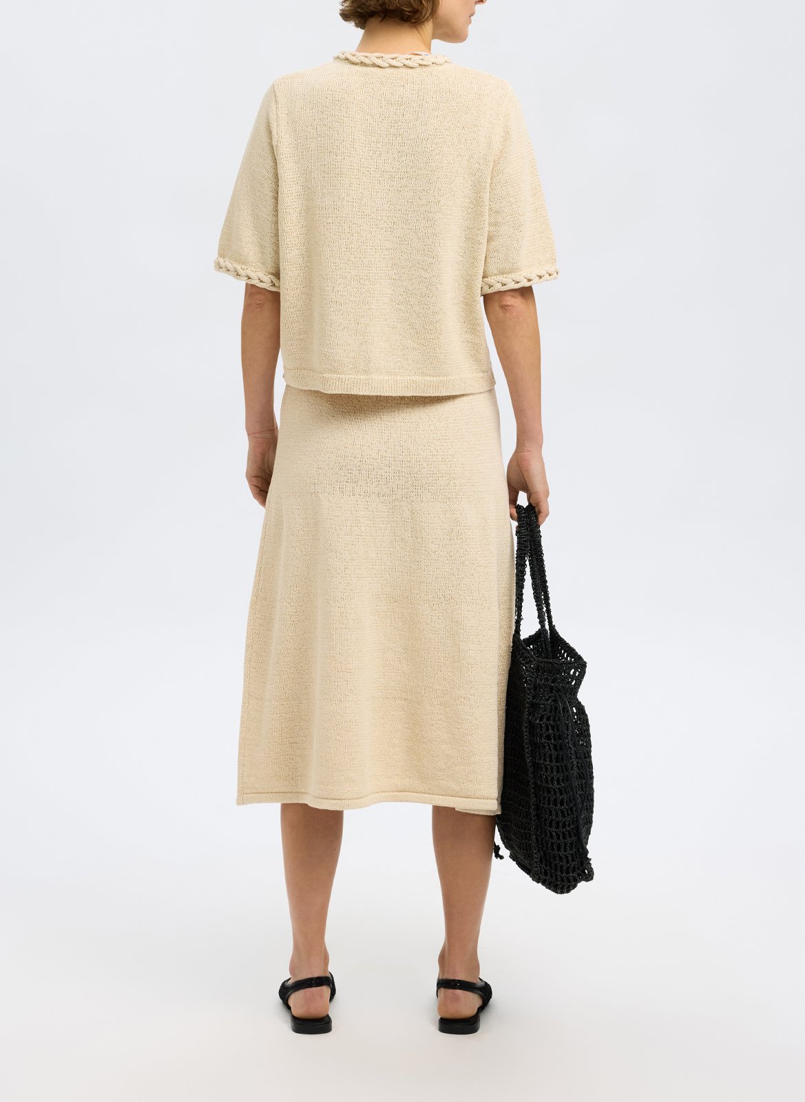 Organic cotton-blend midi skirt SELECTED Beige