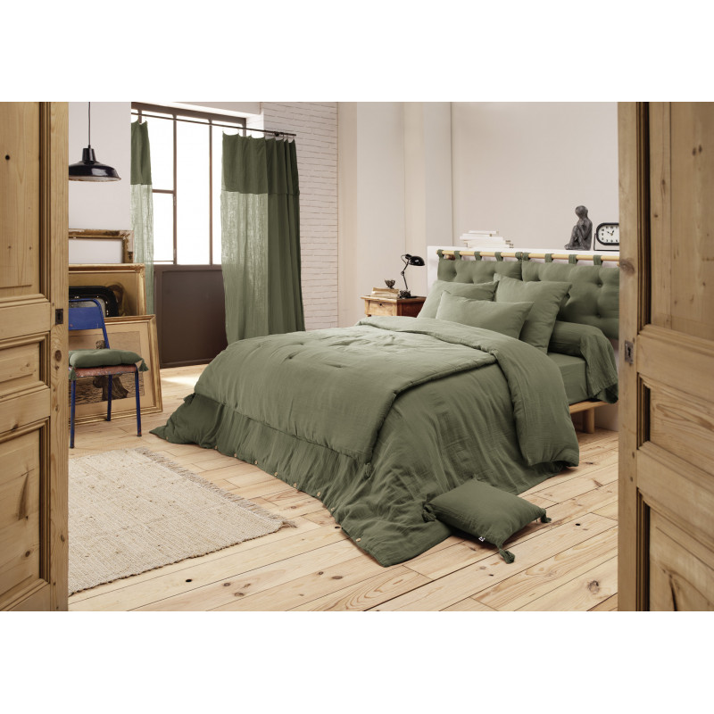 Cotton gauze bedspread or end-of-bed throw L'EFFET PAPILLON Green