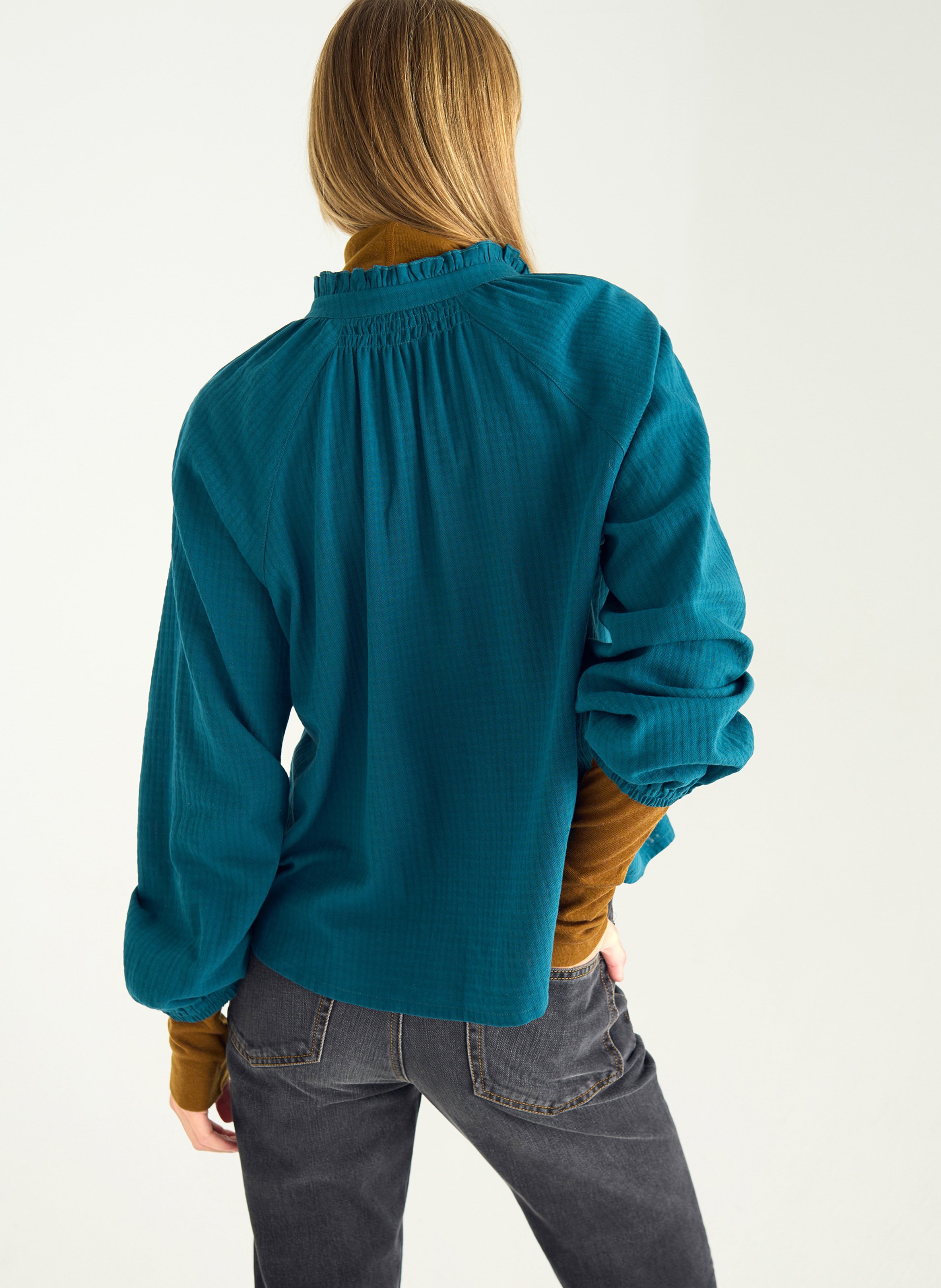 Alexandra - Plumetis-Bluse ACOTE Grun