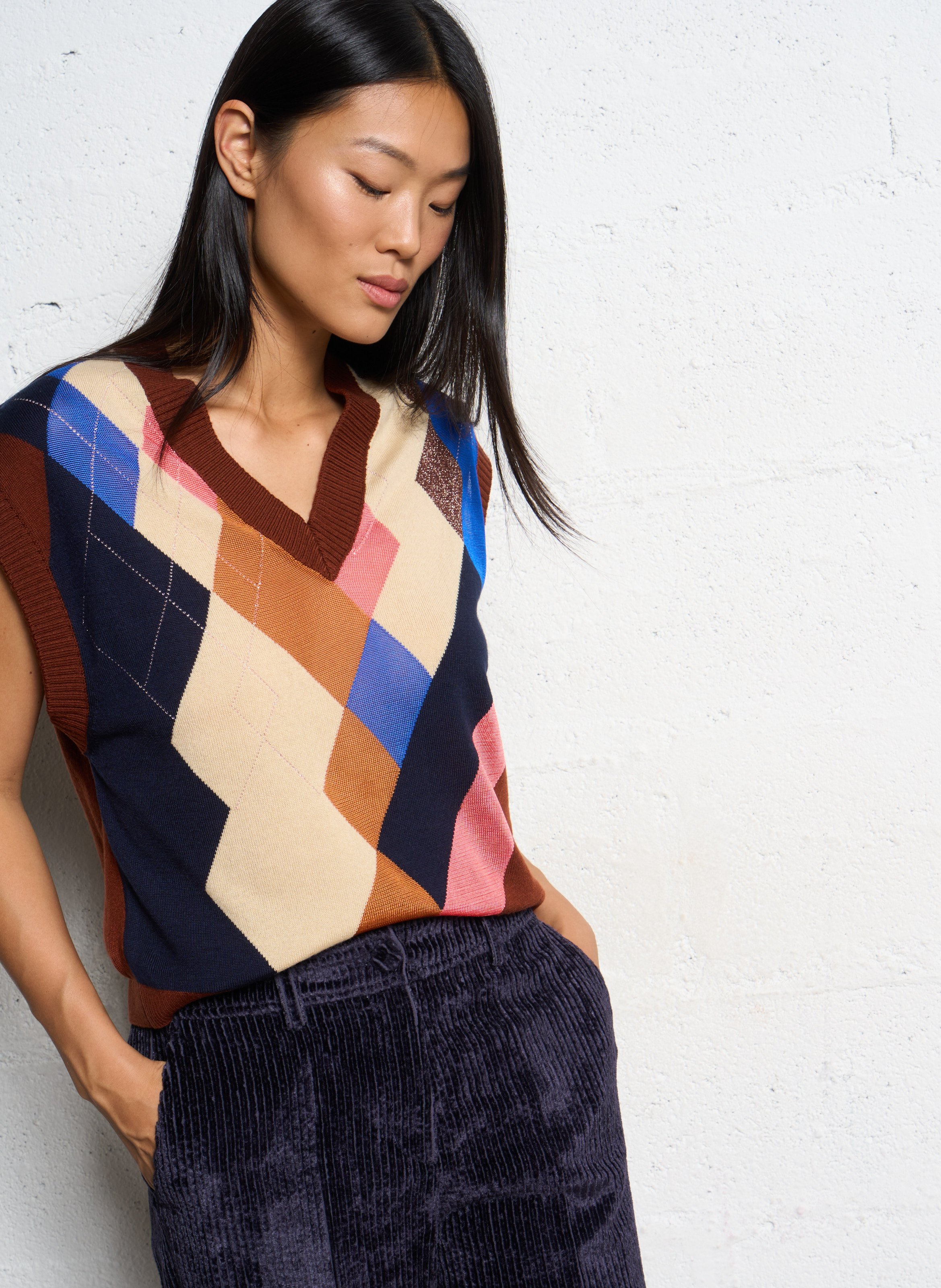 Top col v en laine mélangée MOMONI Jaune