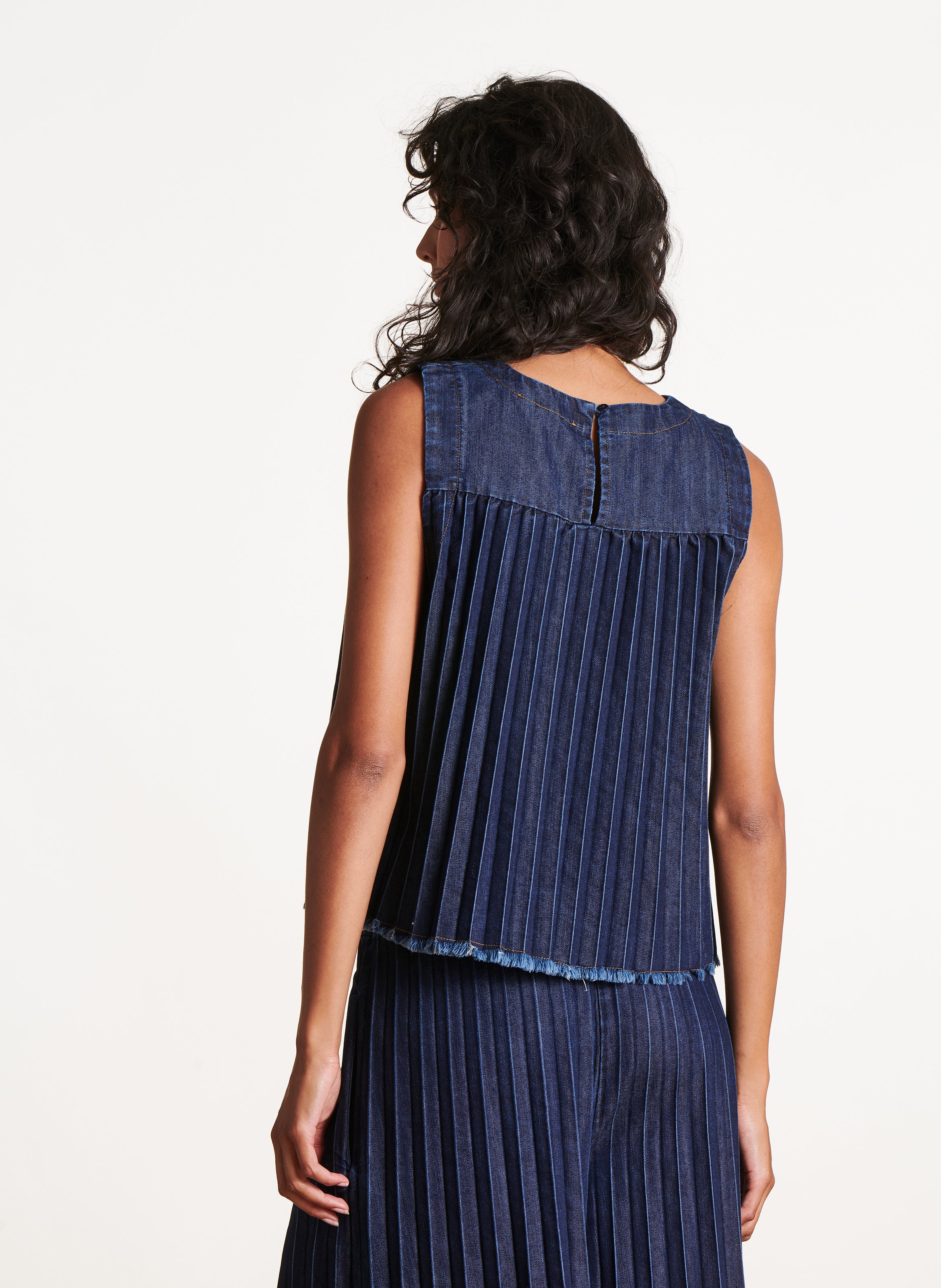 Loose-fit round-neck top in cotton blend LA FEE MARABOUTEE Blue