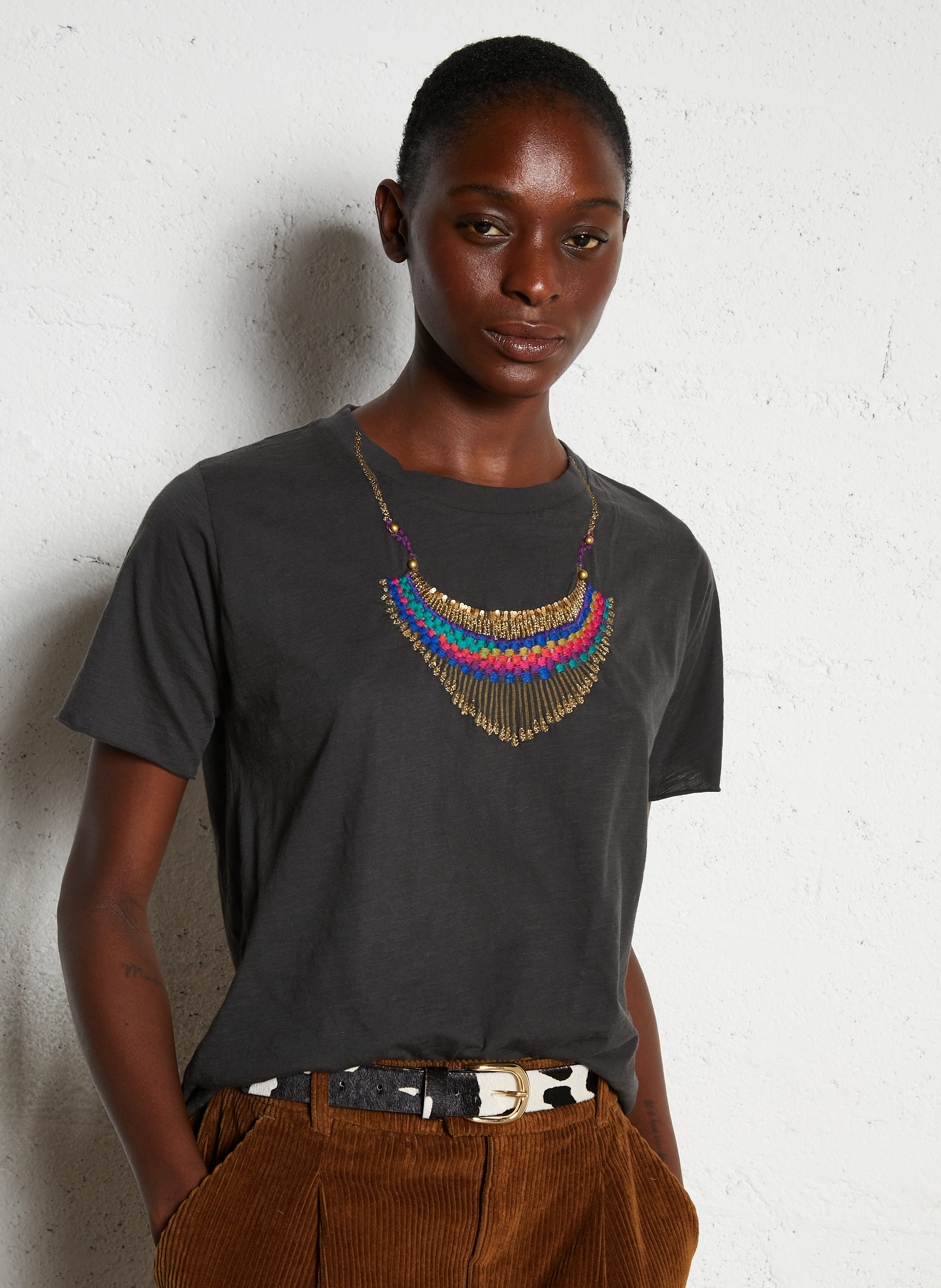 T-shirt van biokatoen met ronde hals LEON & HARPER Grijs