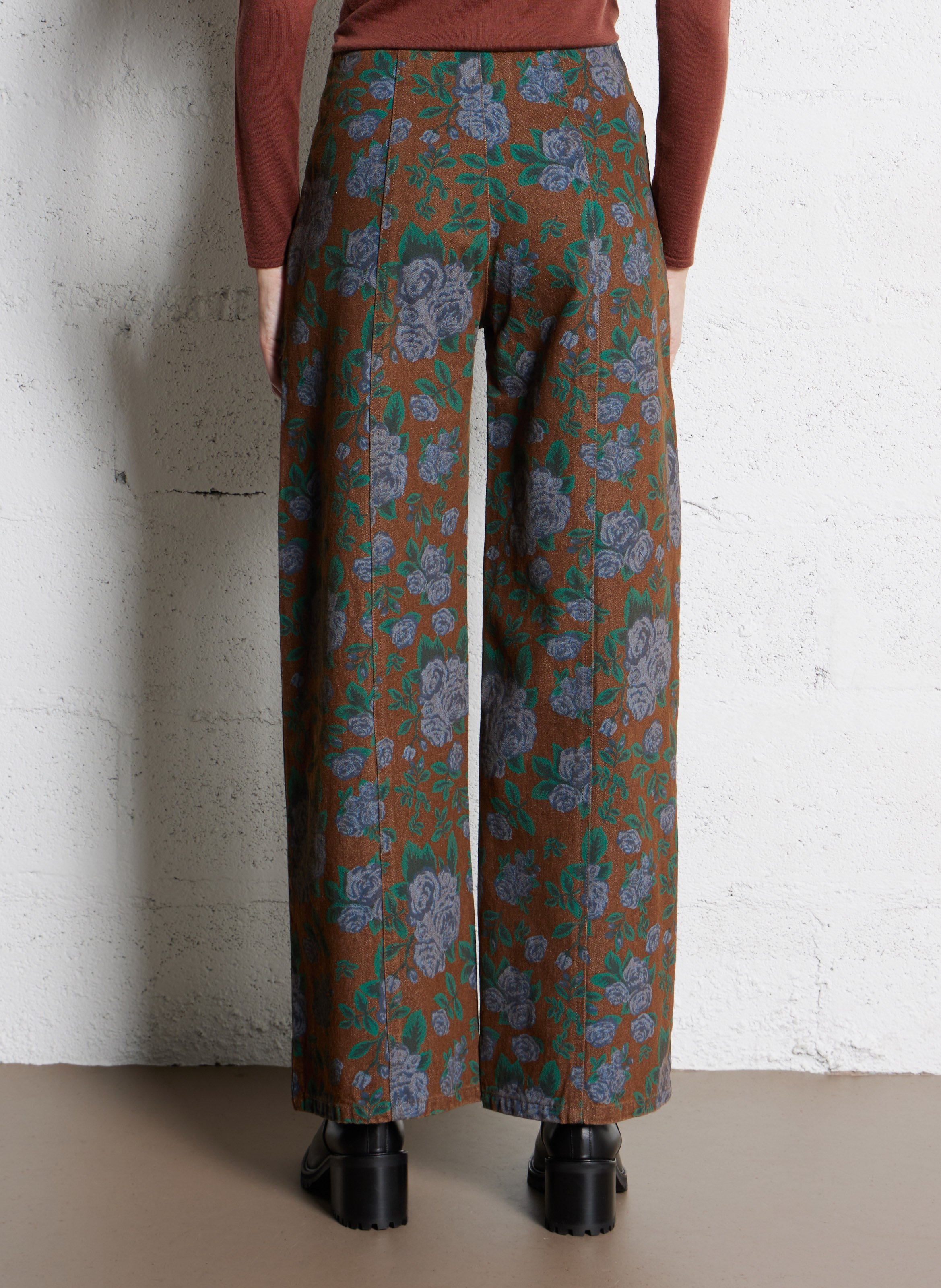 Pantalon taille haute à motif floral THE TINY BIG SISTER Marron