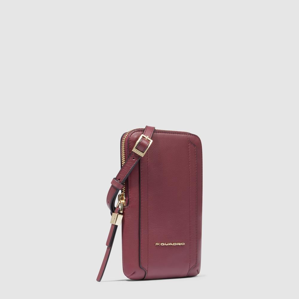 Leather phone crossbody pouch with credit card holder and RFID protection PIQUADRO Red