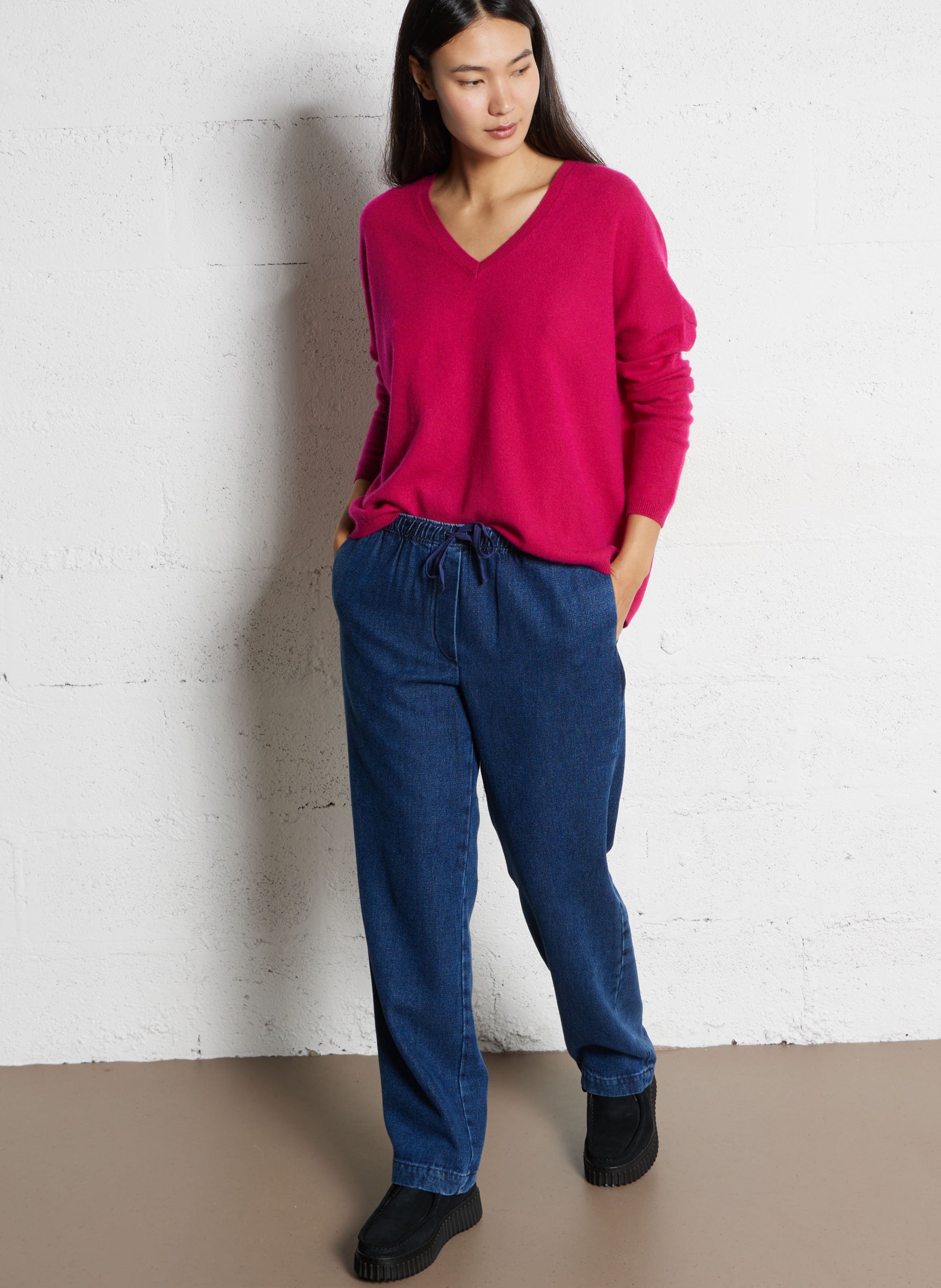 Pull col v en cachemire  SUD EXPRESS Rouge