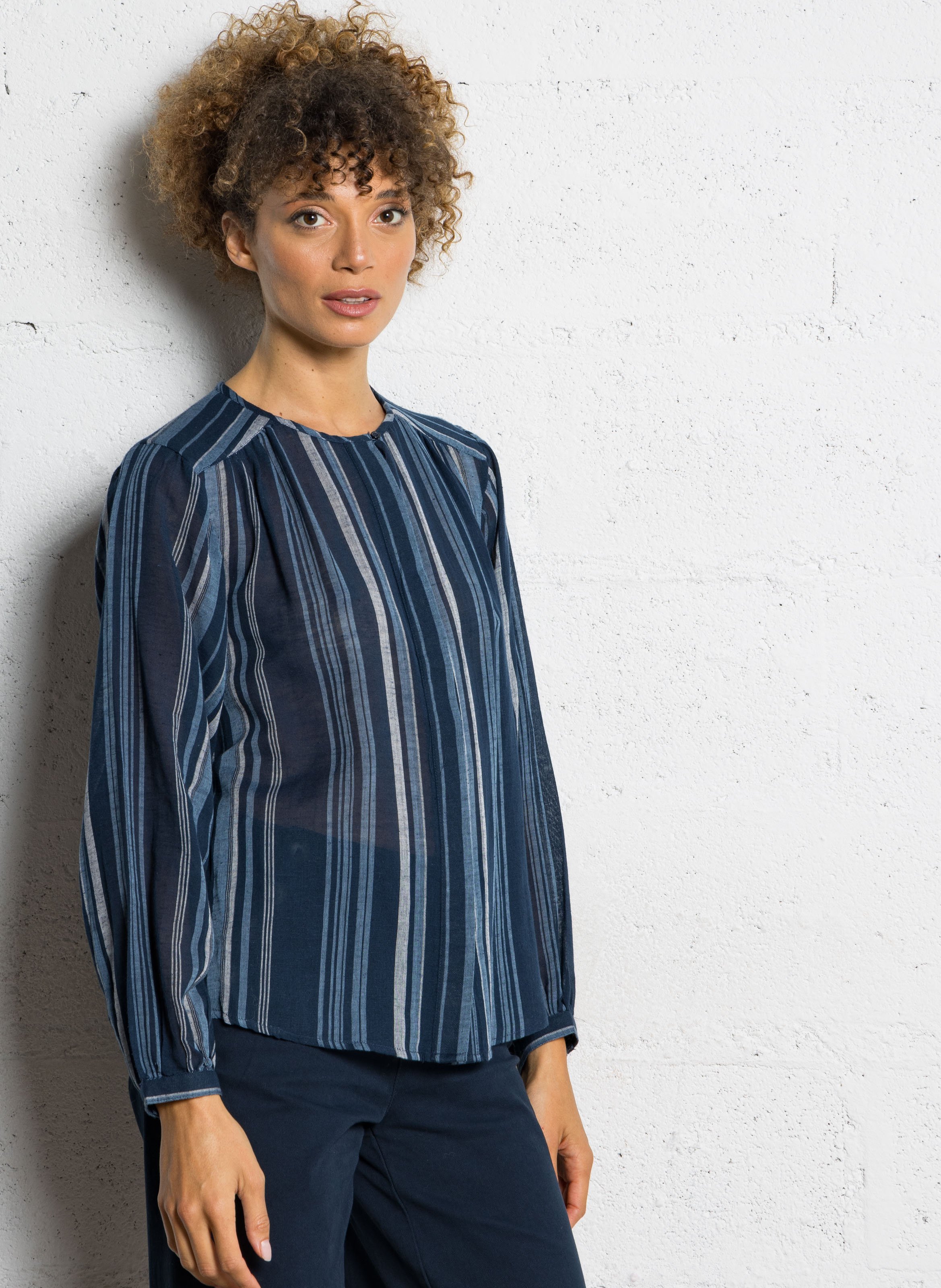 Katoenen blouse met ronde hals SUD EXPRESS Blauw