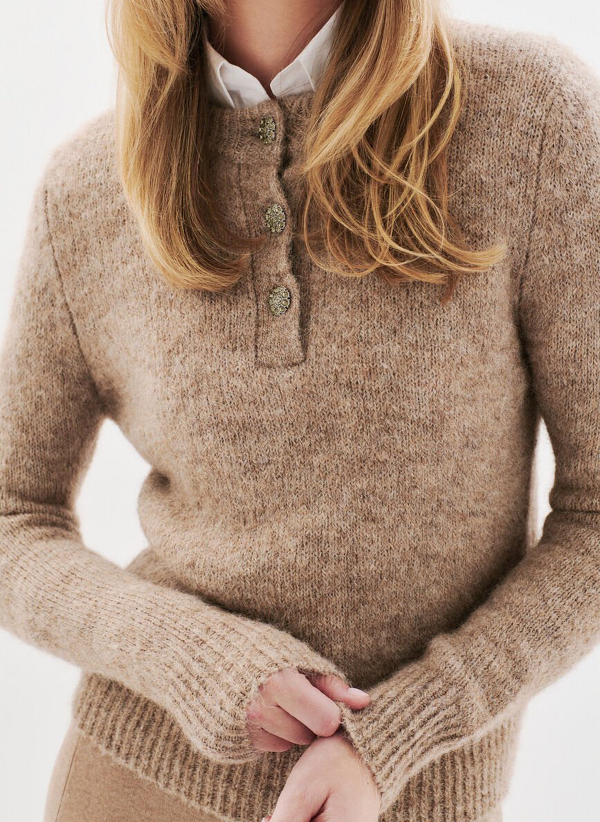 Pull droit col rond CAROLL Marron