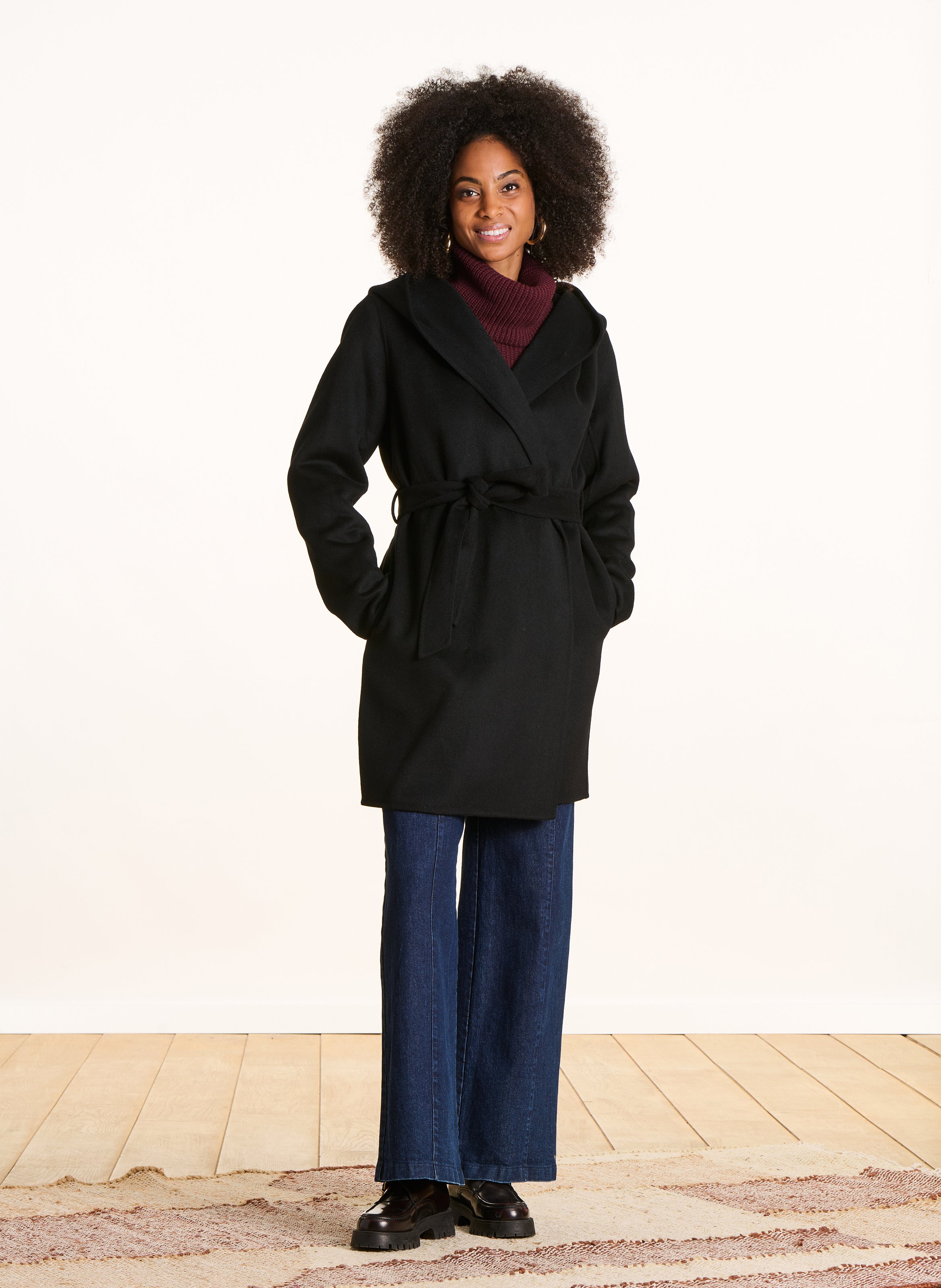 Gerader Mantel mit Schalkragen aus recycelter Mischwolle LA FEE MARABOUTEE Schwarz