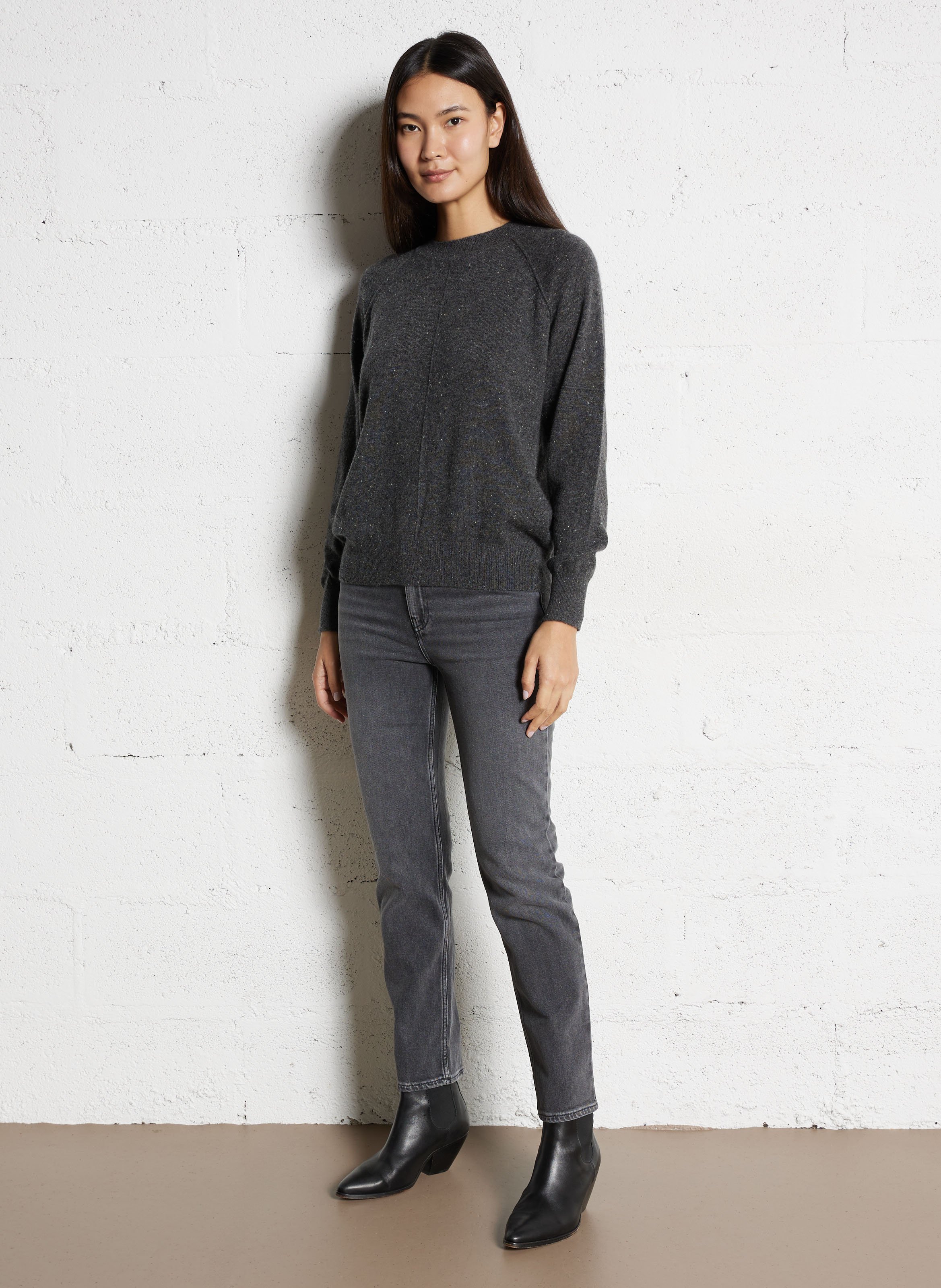 Pull col rond moucheté en cachemire MAISON 123 Gris