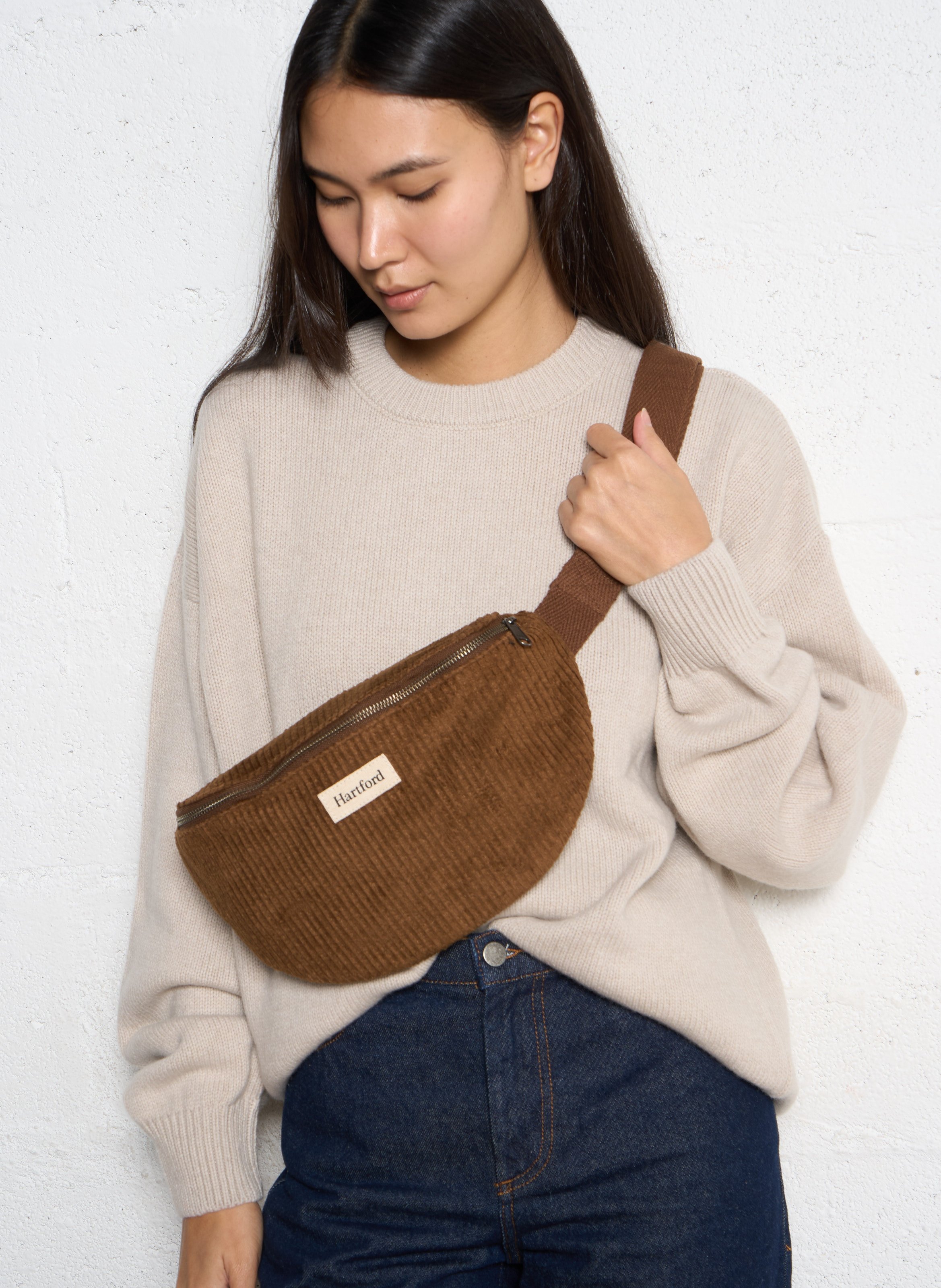 Sac banane en coton côtelé HARTFORD Marron