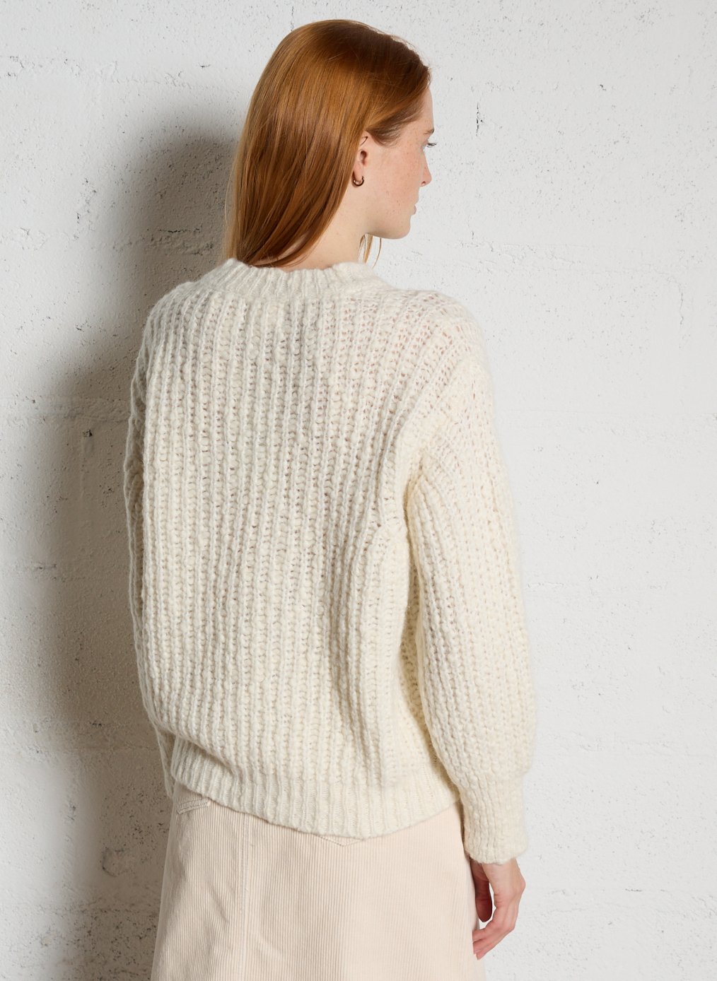 Pull oversize col rond en maille MAISON 123 Blanc