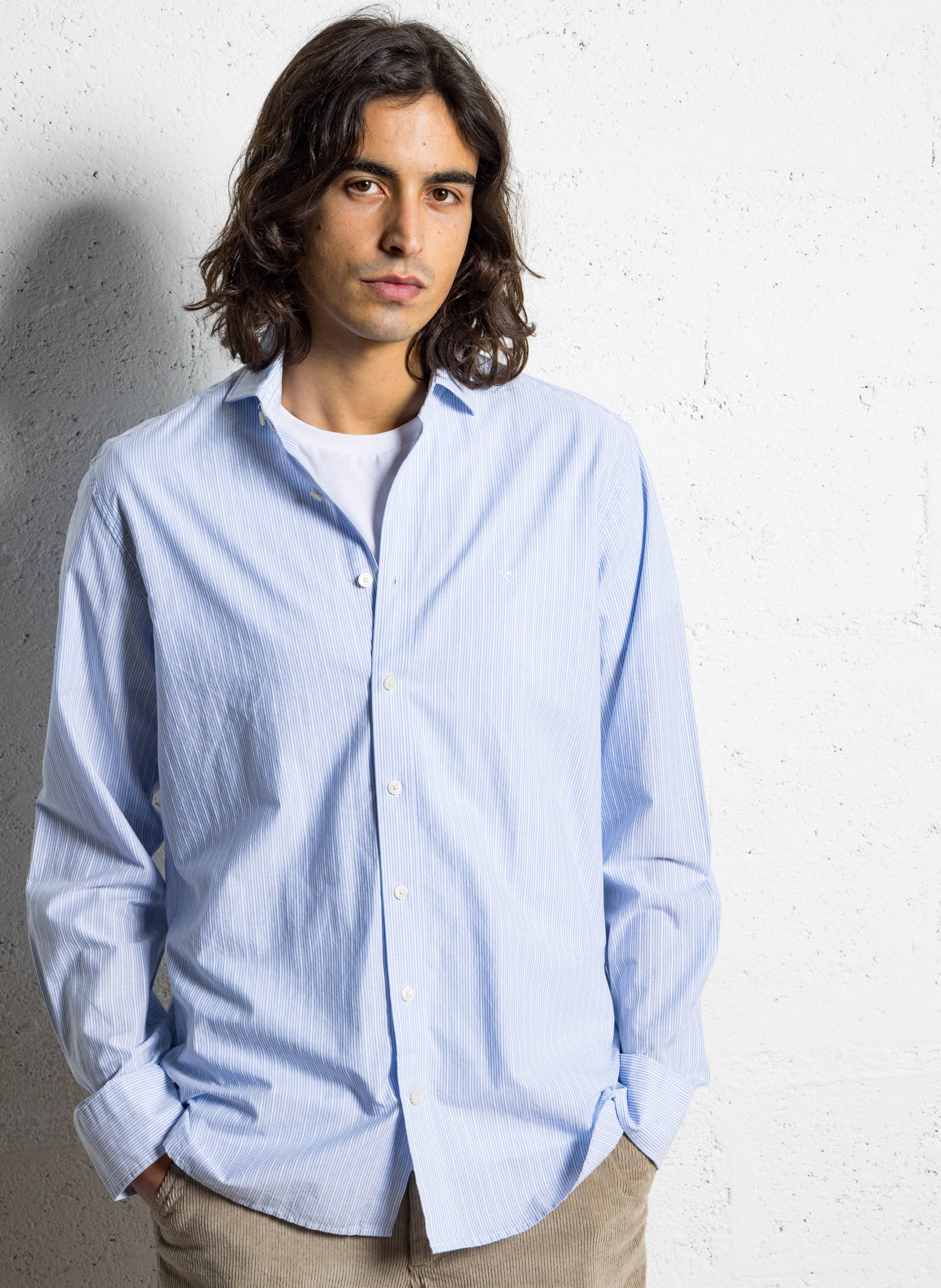 Camicia a righe con colletto a camicia HACKETT Blu