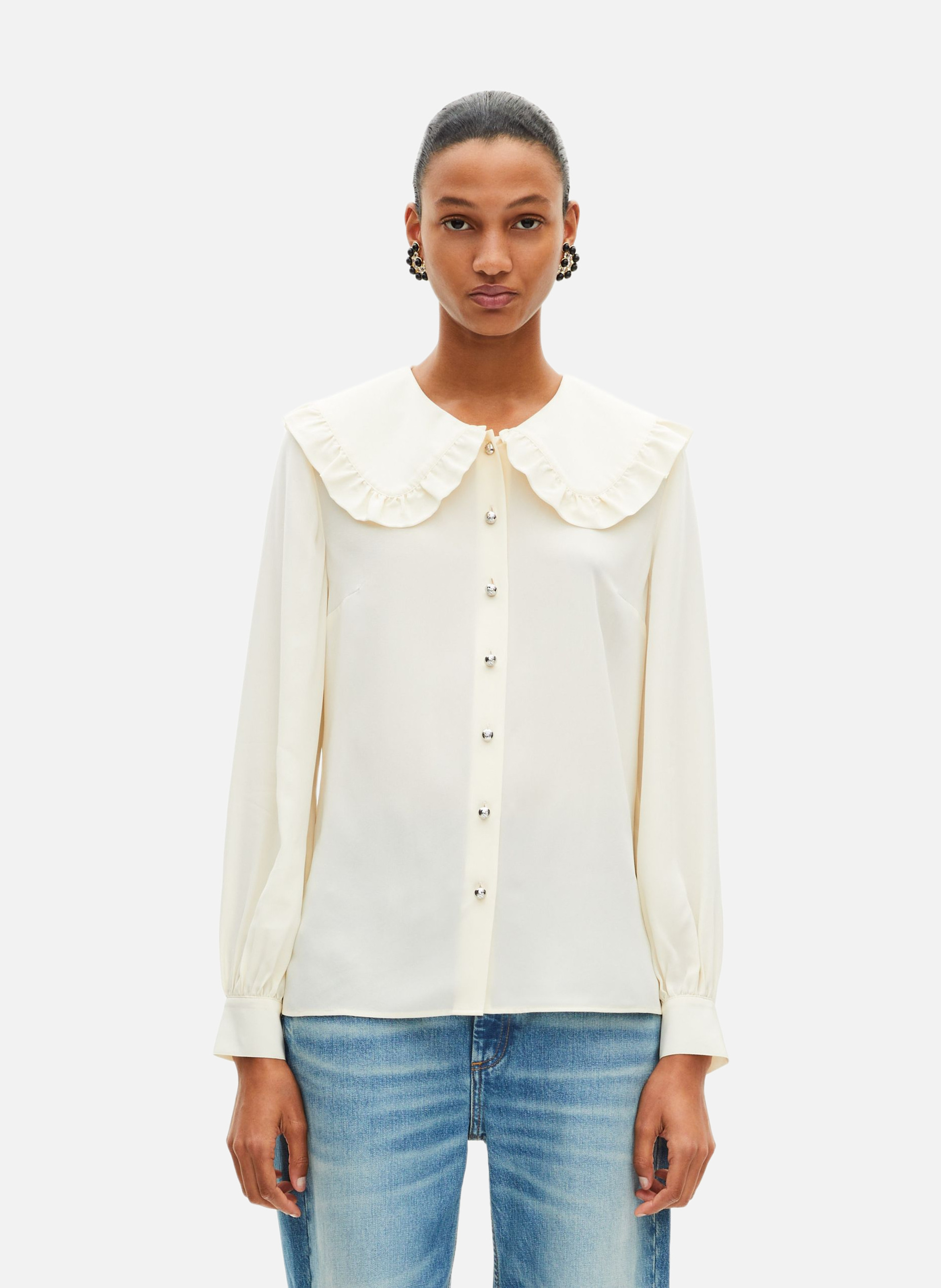 Printed silk satin classic-collar shirt THE KOOPLES Beige