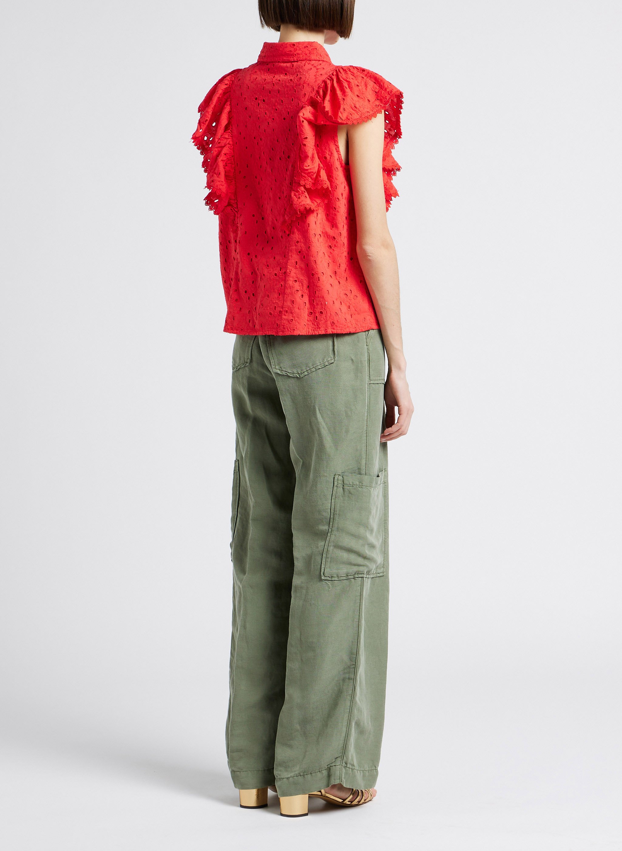 Ruimvallend katoenen overhemd met klassieke kraag YAS Rood