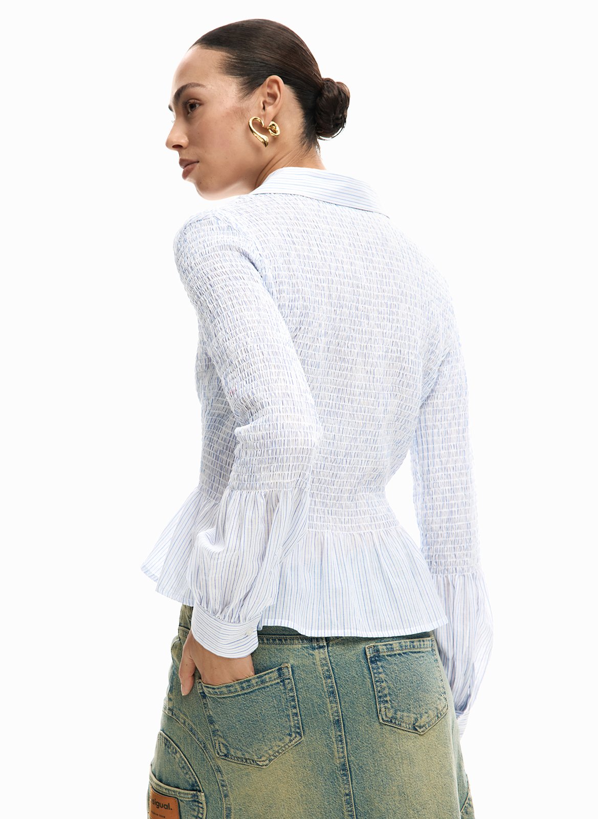 Chemise froncée à rayures DESIGUAL Blanc