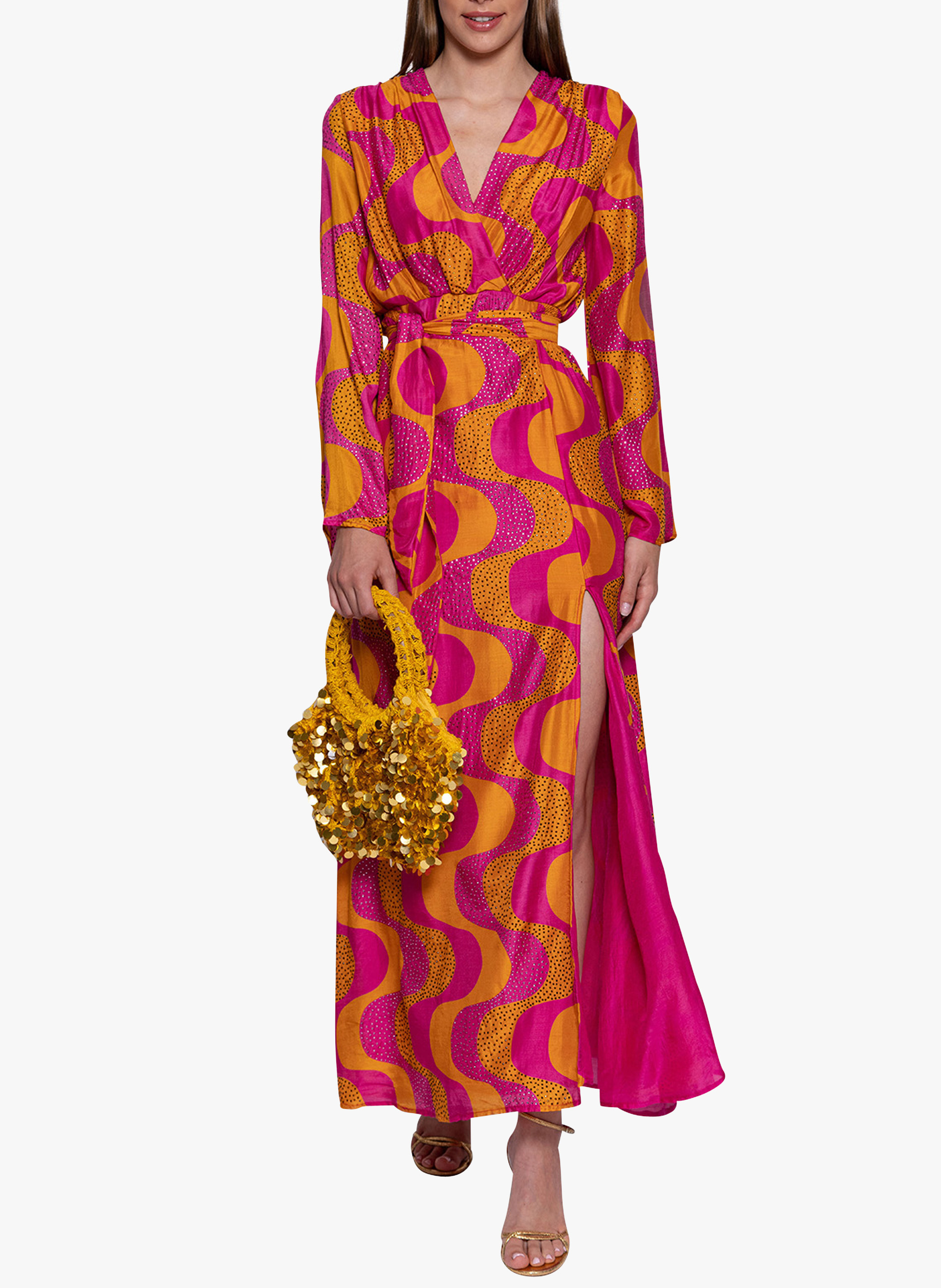 Robe longue col V à strass SUNDRESS Orange