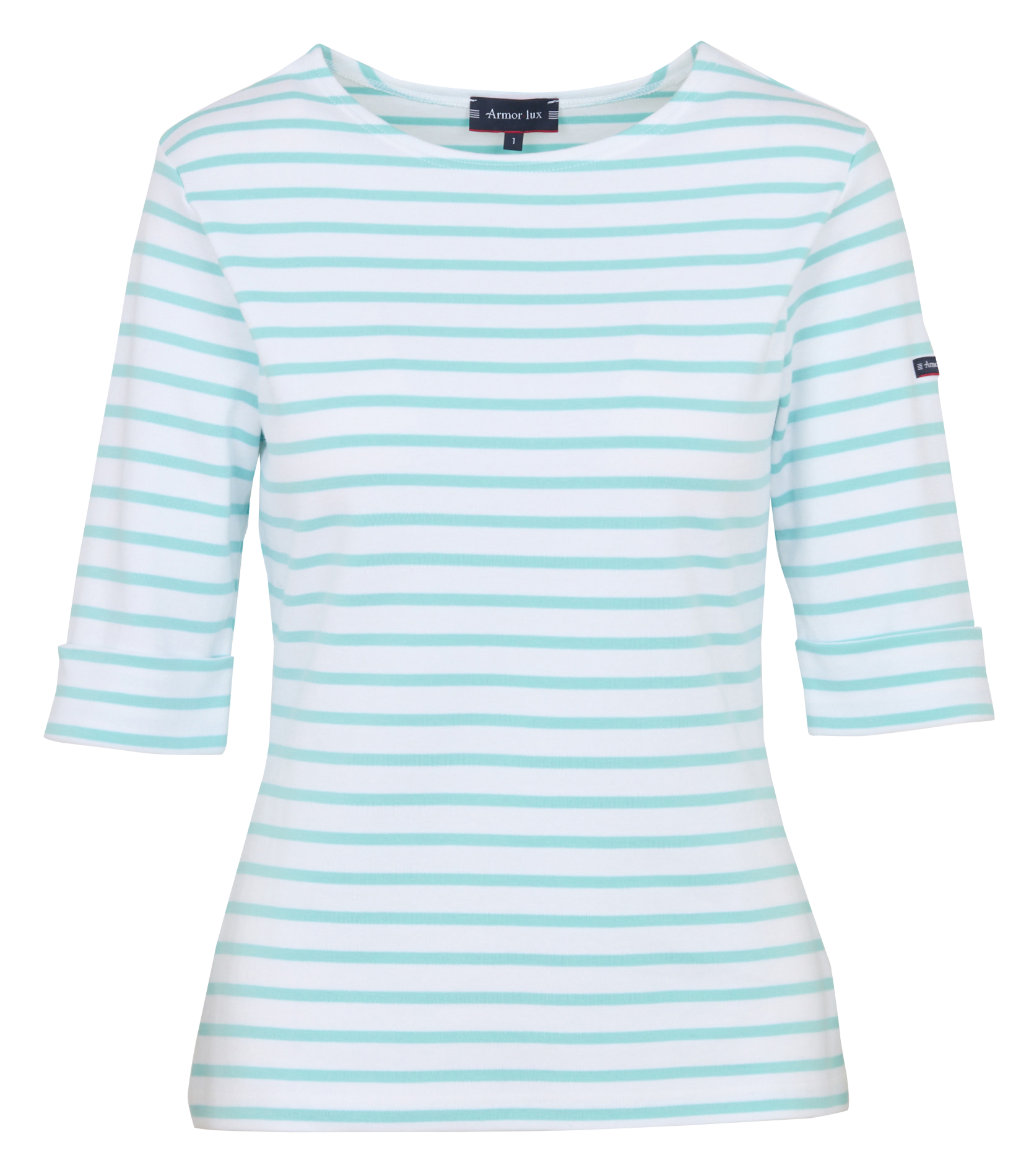 Marinière col bateau en coton épais  CANCALE Blanc-aqua haze