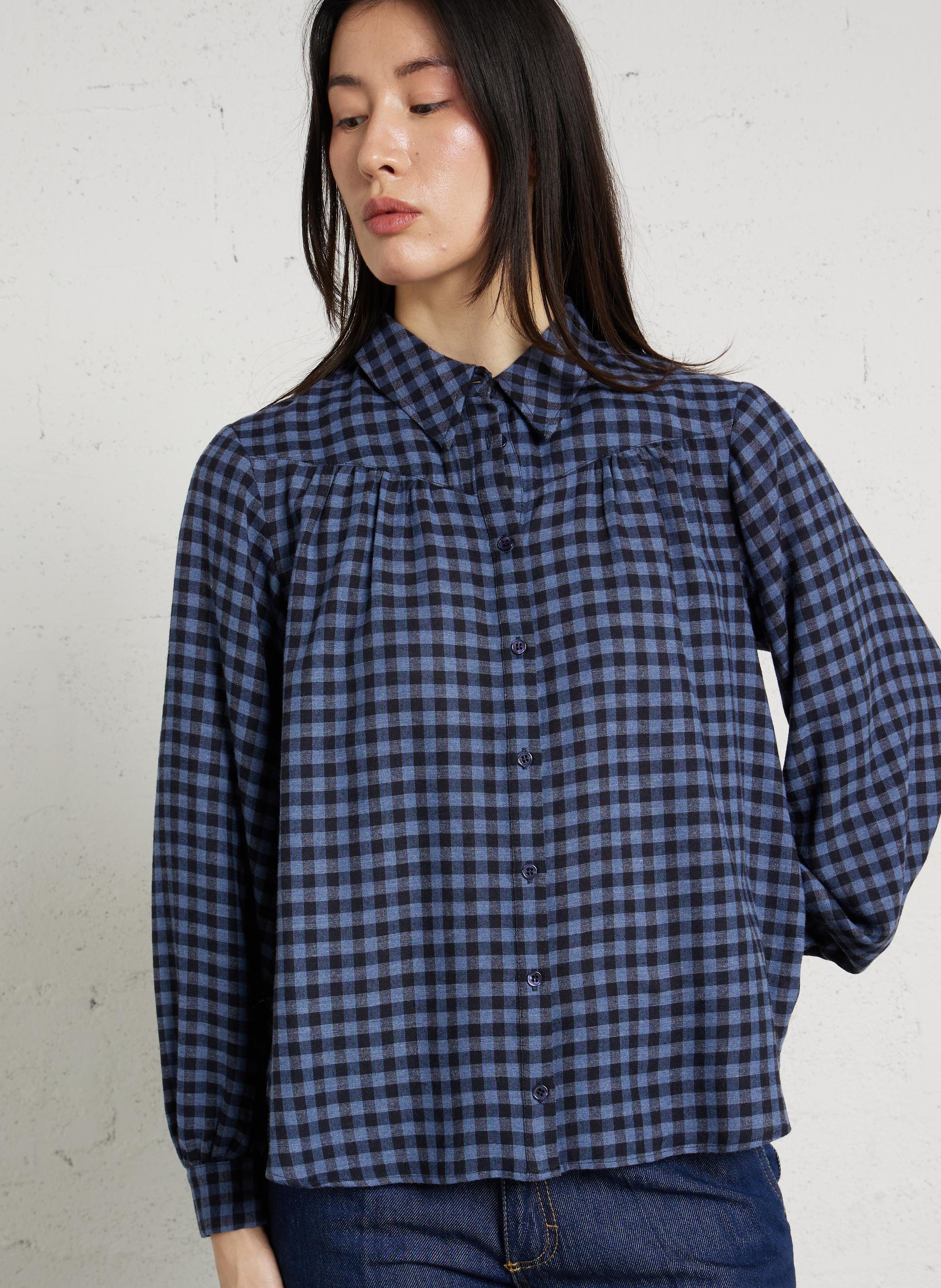 Oversized classic collar checked shirt MAISON 123 Blue