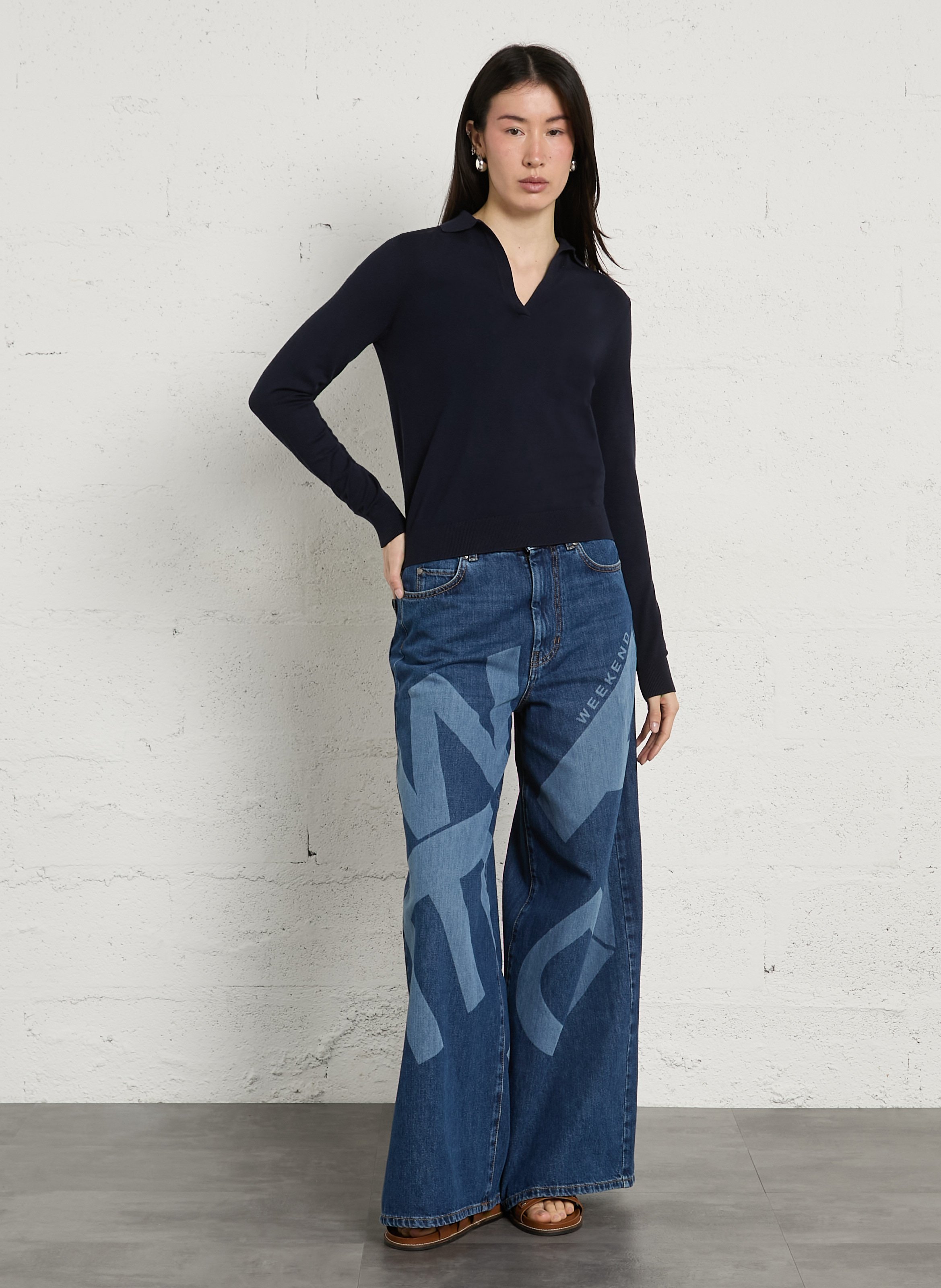 Long-sleeve V-neck top in a solid color MAX MARA WEEK END Blue