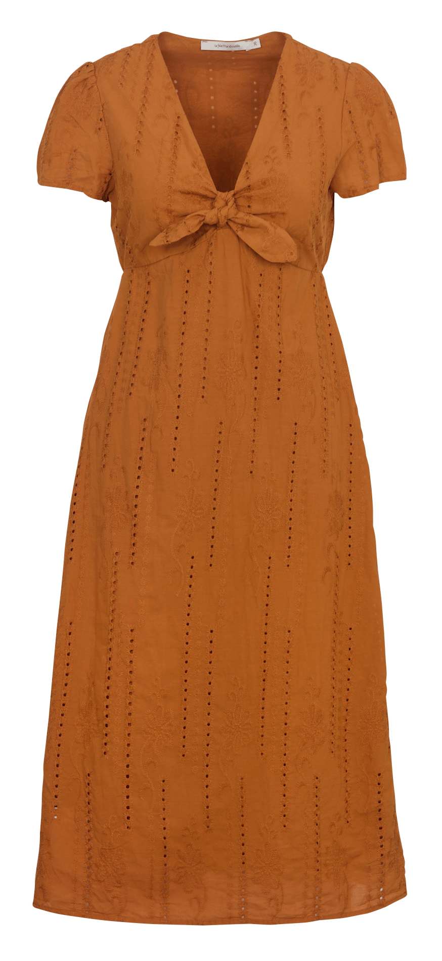 Cotton V-neck midi dress LA FEE MARABOUTEE Brown