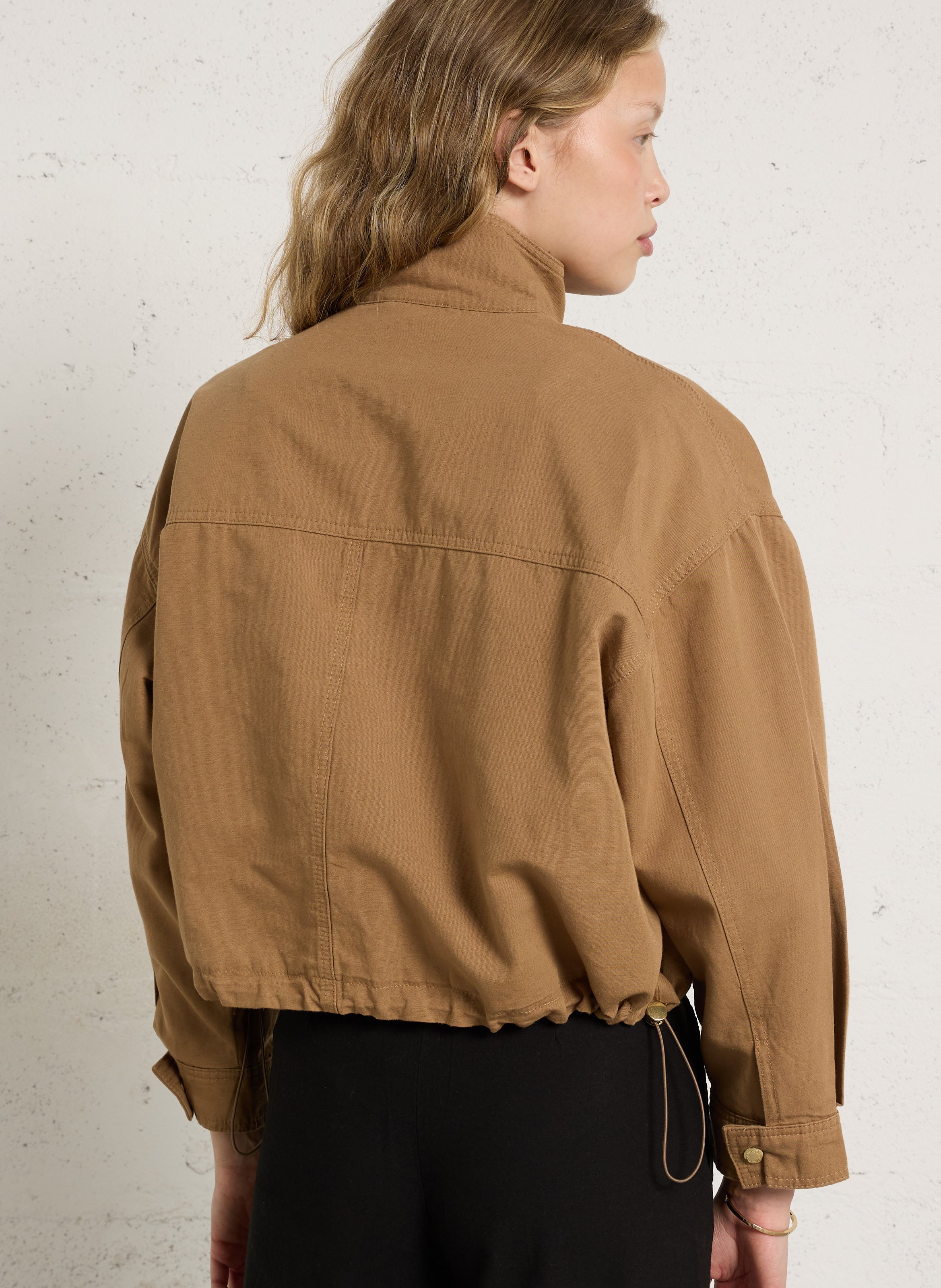 Oversized high-neck cotton blend jacket DES PETITS HAUTS Brown