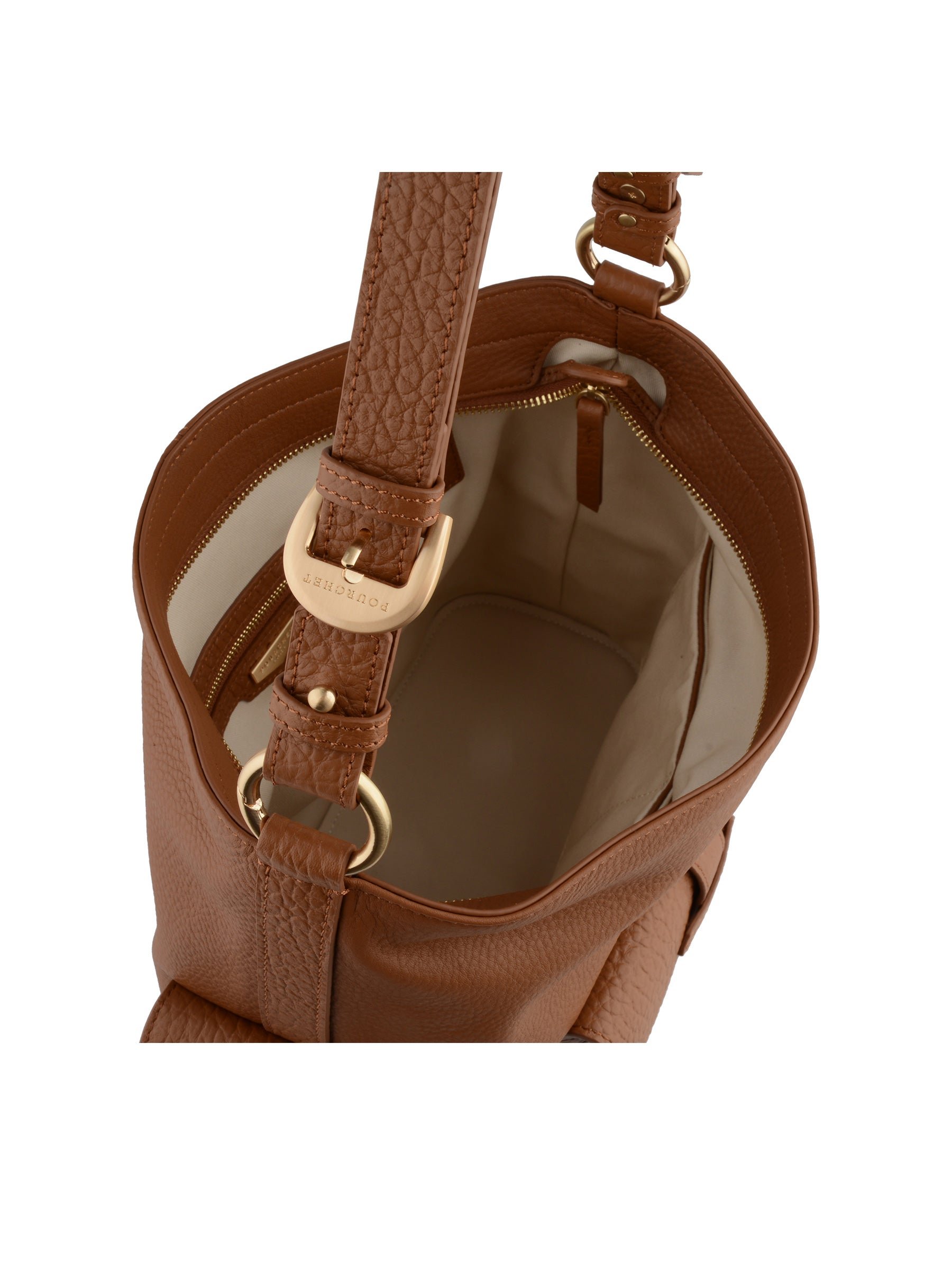 Calfskin leather shoulder bag POURCHET Golden