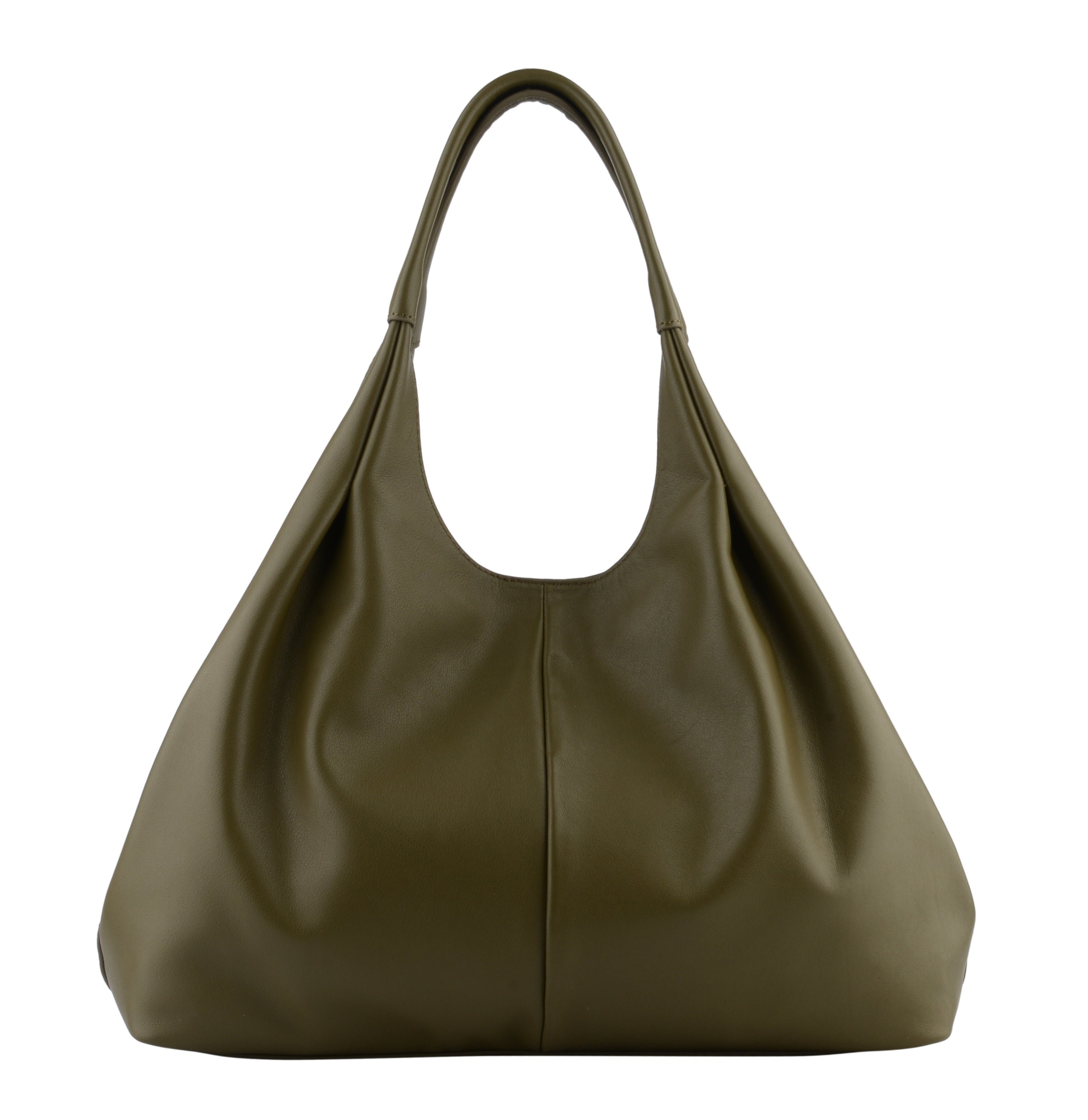 Calfskin leather shoulder bag POURCHET Khaki