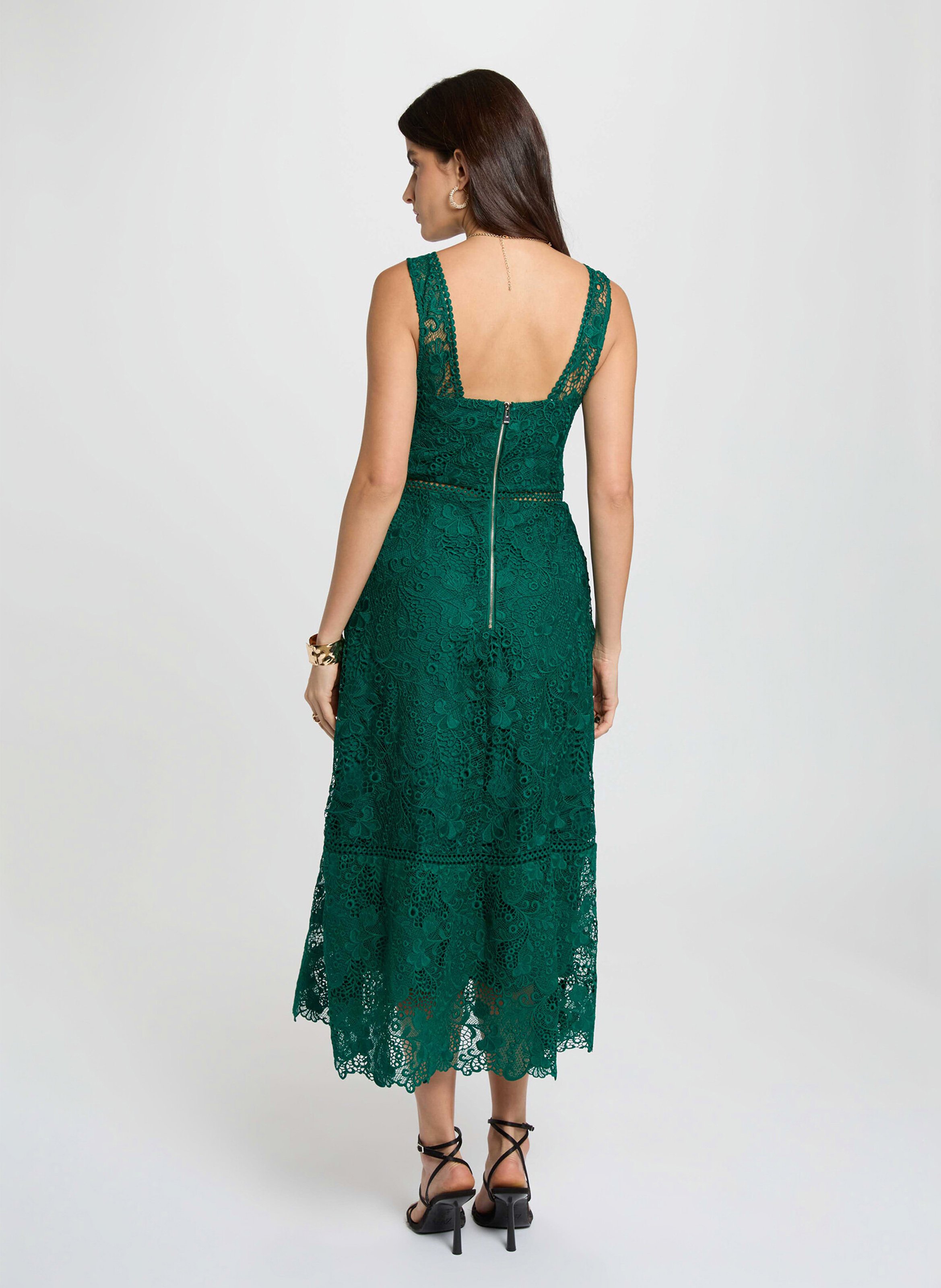 Robe midi col v en dentelle MORGAN Vert