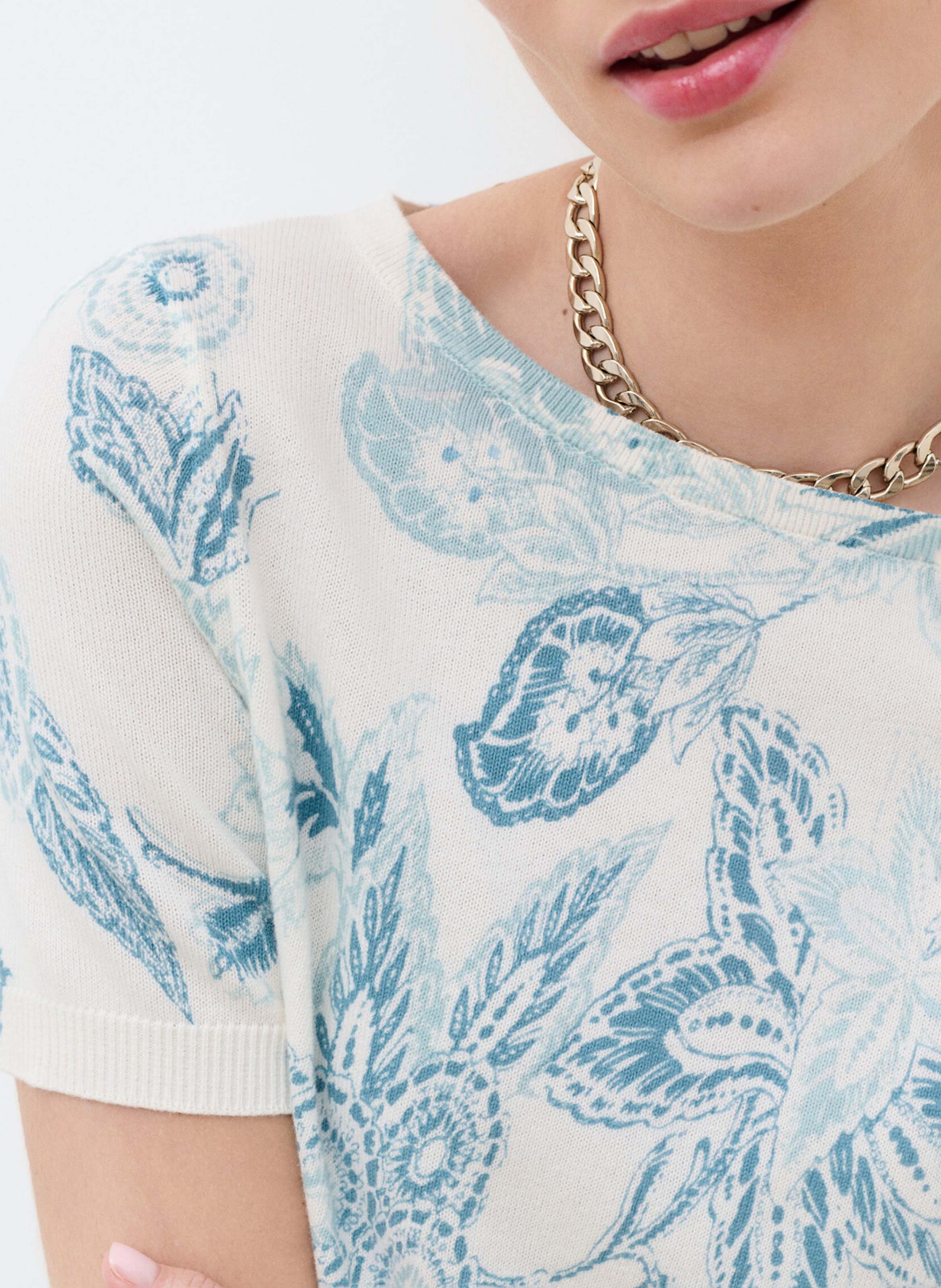 Short-sleeved printed cotton sweater CAROLL Beige