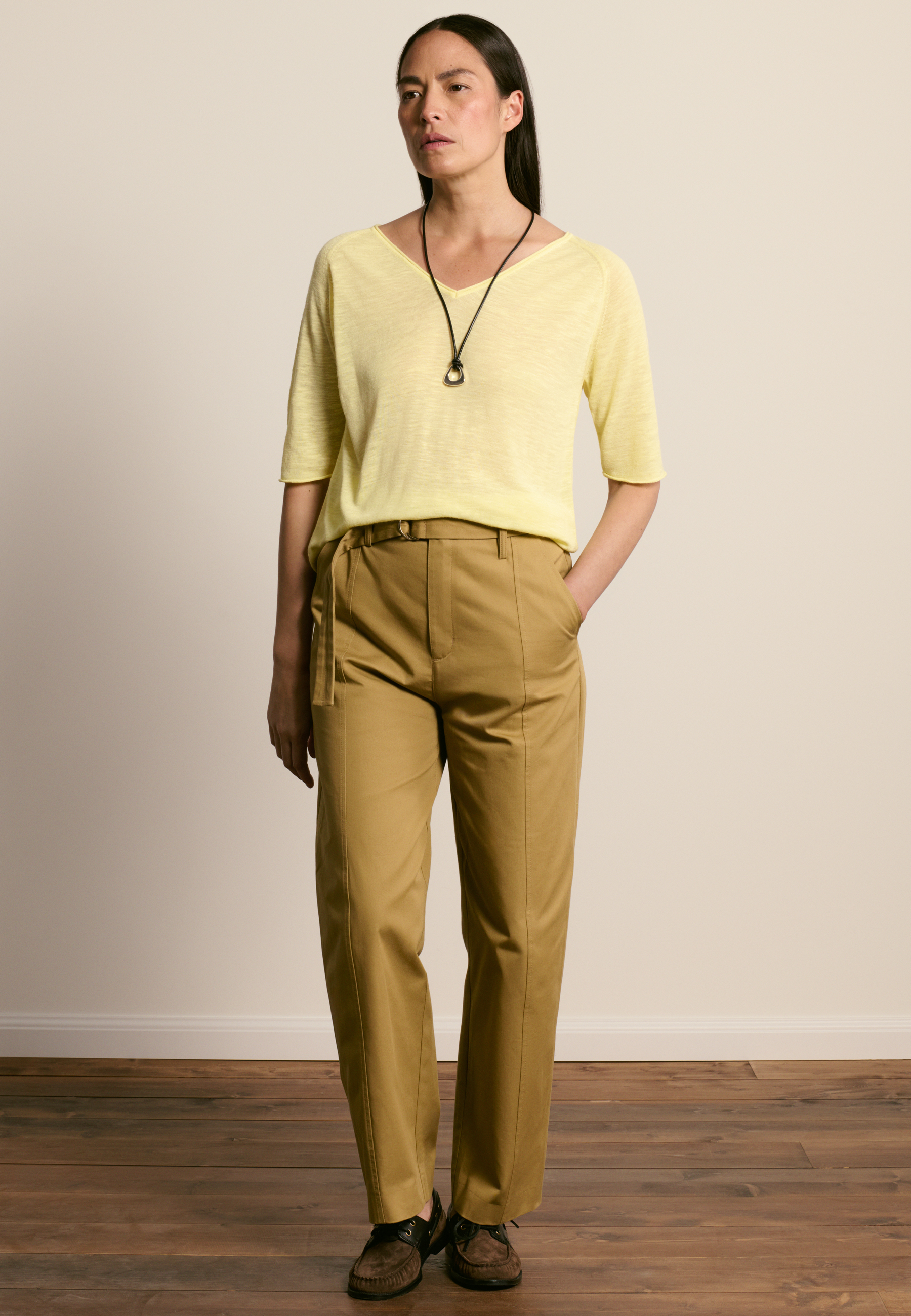 T-shirt col v en lin flammé MAISON MONTAGUT Jaune