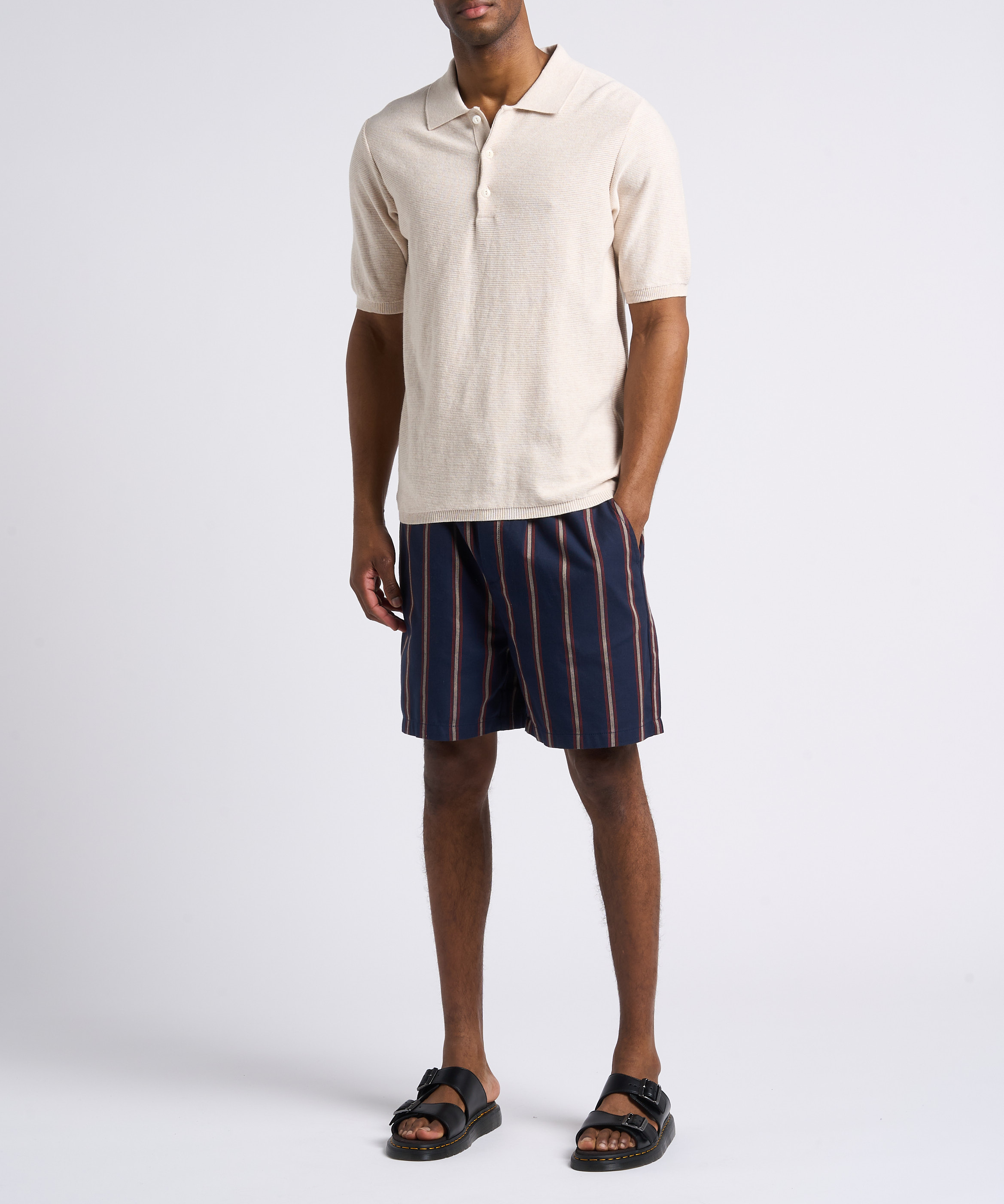 Striped straight-leg cotton shorts LES DEUX Blue