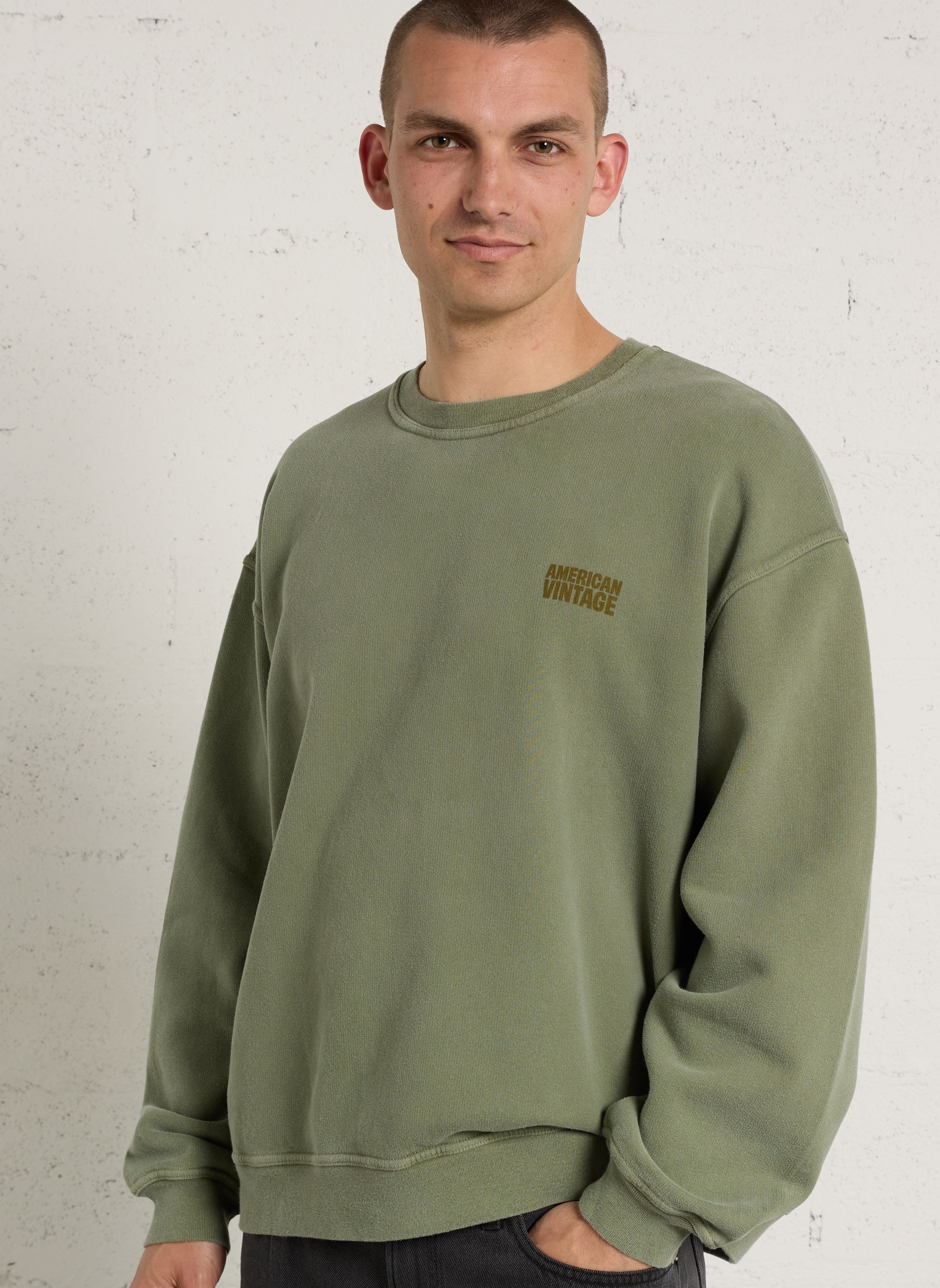 Sudadera recta de algodón con cuello redondo AMERICAN VINTAGE