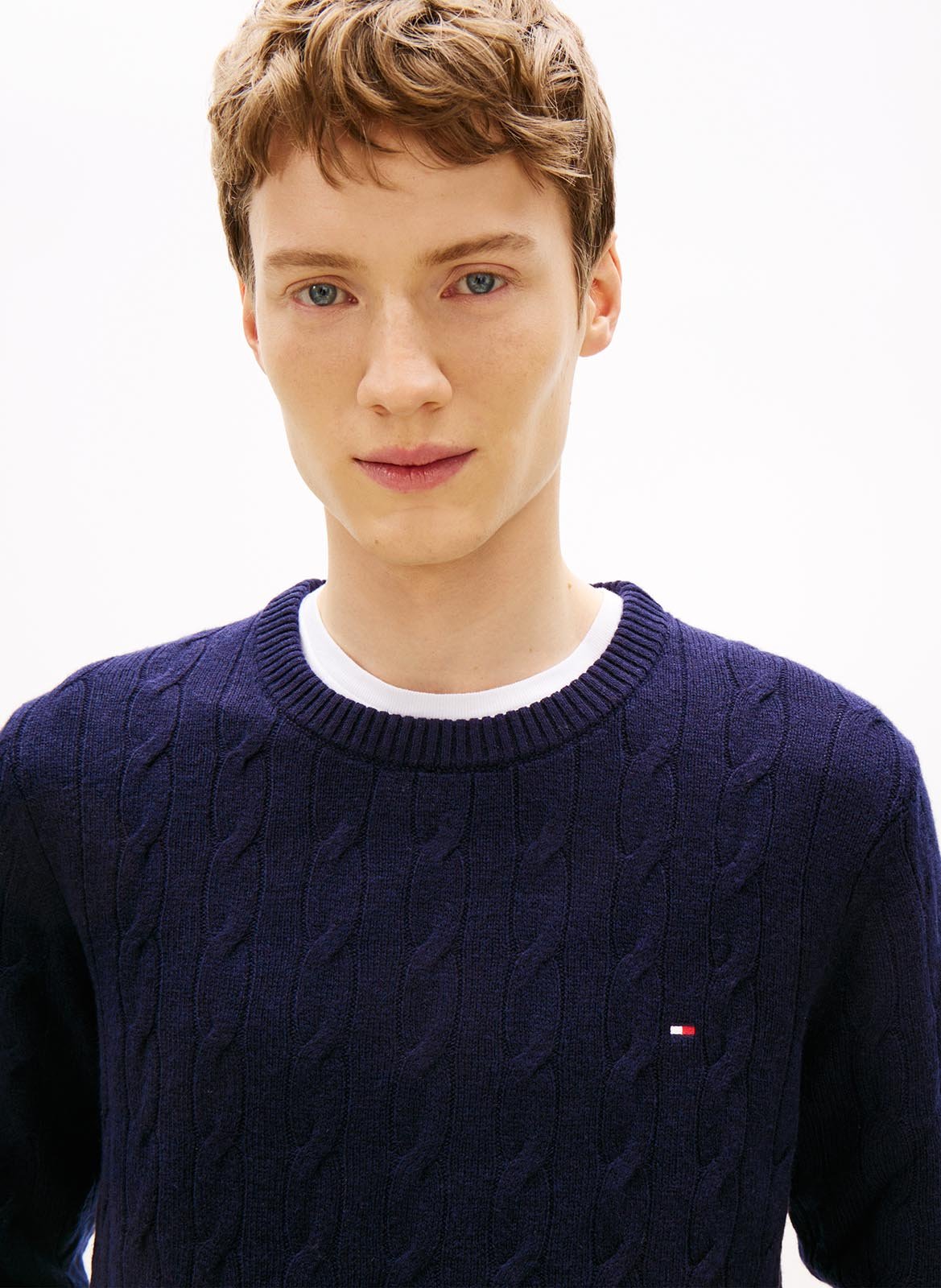 Rundhals-Pullover aus geflochtener Wolle TOMMY HILFIGER Blau