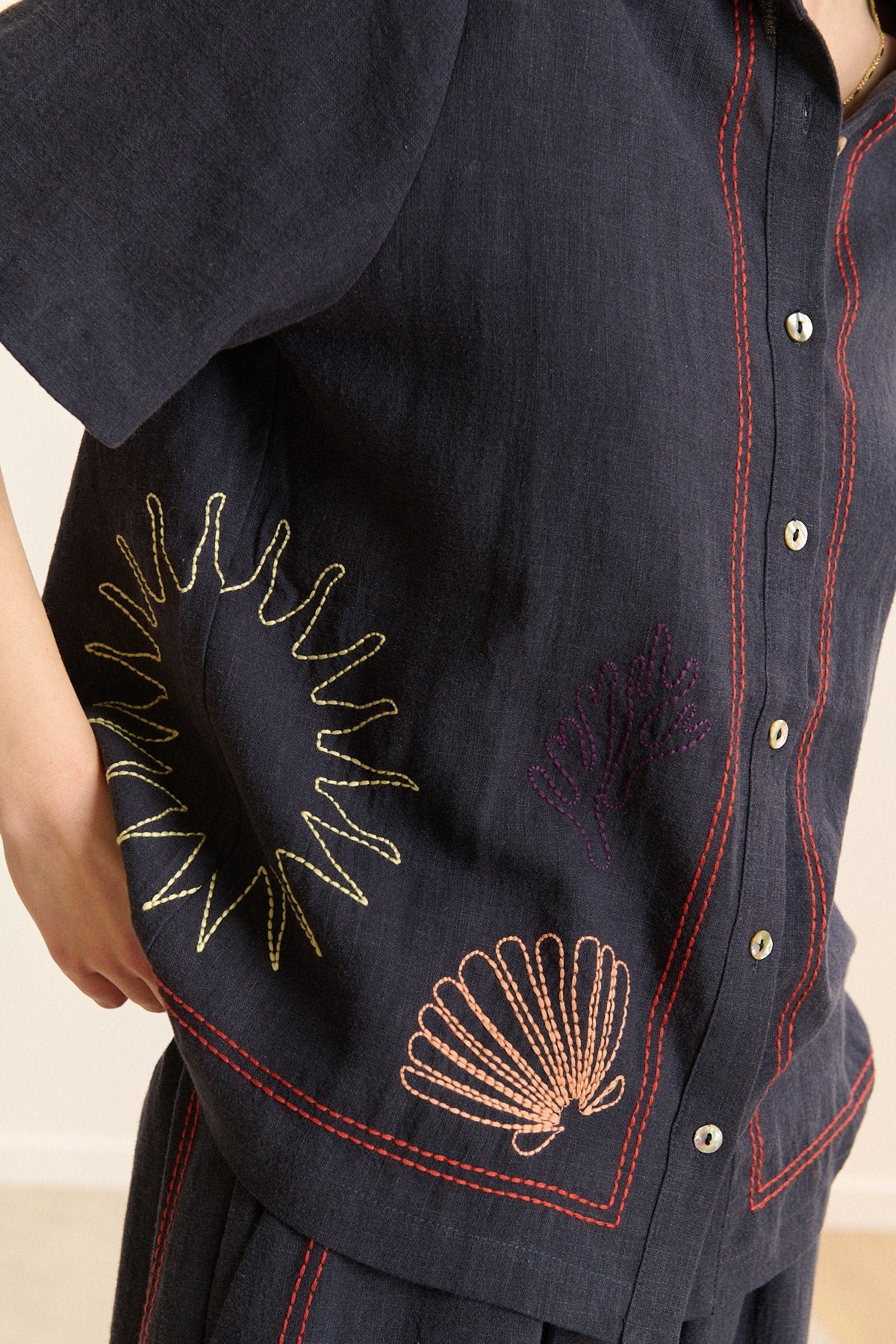 Short-sleeved embroidered shirt GARANCE PARIS Blue