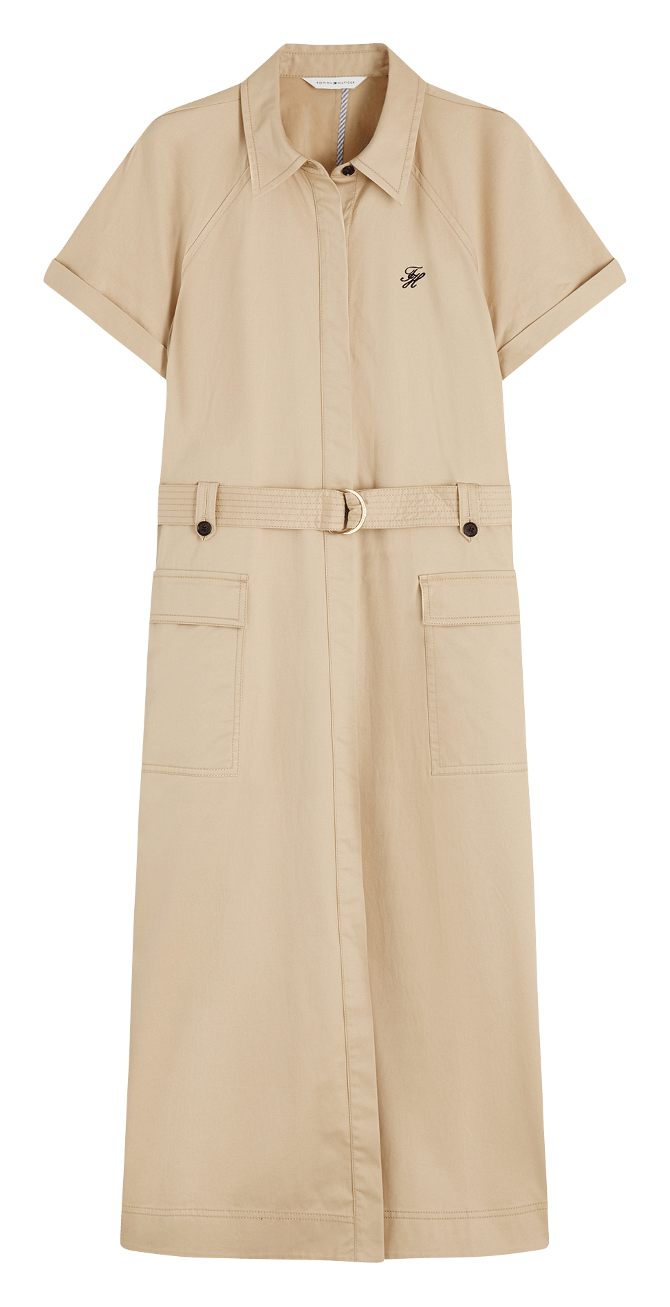 Robe longue col classique en coton mélangé TOMMY HILFIGER Beige