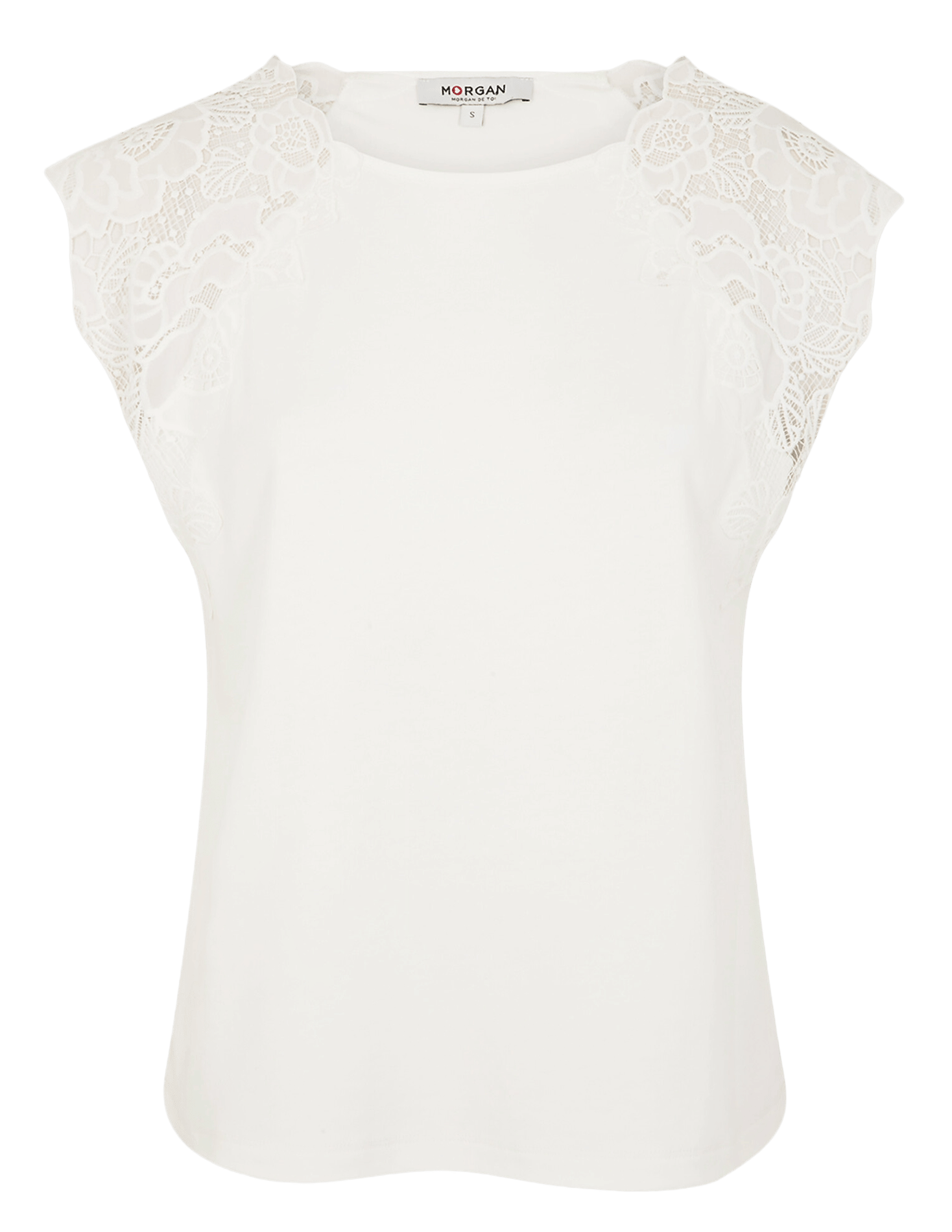 Tee-shirt droit à manches dentelle MORGAN Blanc
