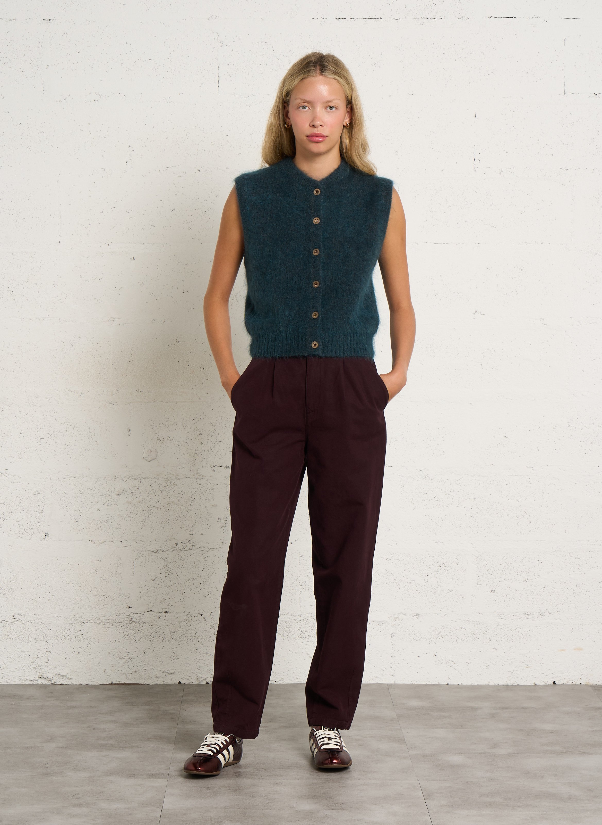 Sleeveless straight round neck mohair blend vest MAISON 123 Blue