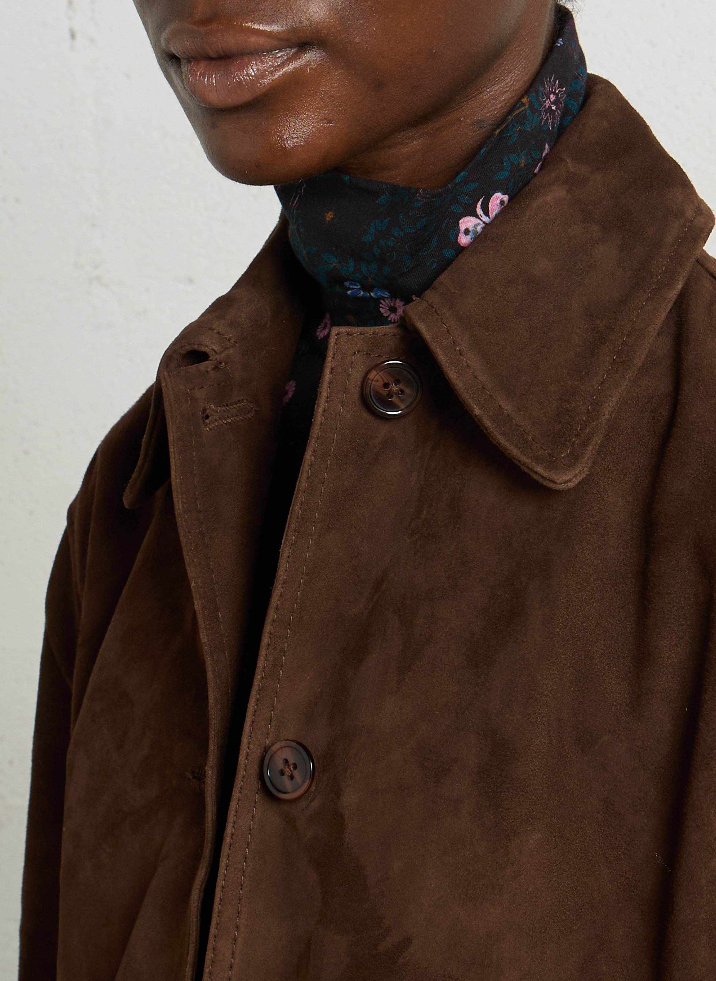 Leather jacket with classic collar DES PETITS HAUTS Brown