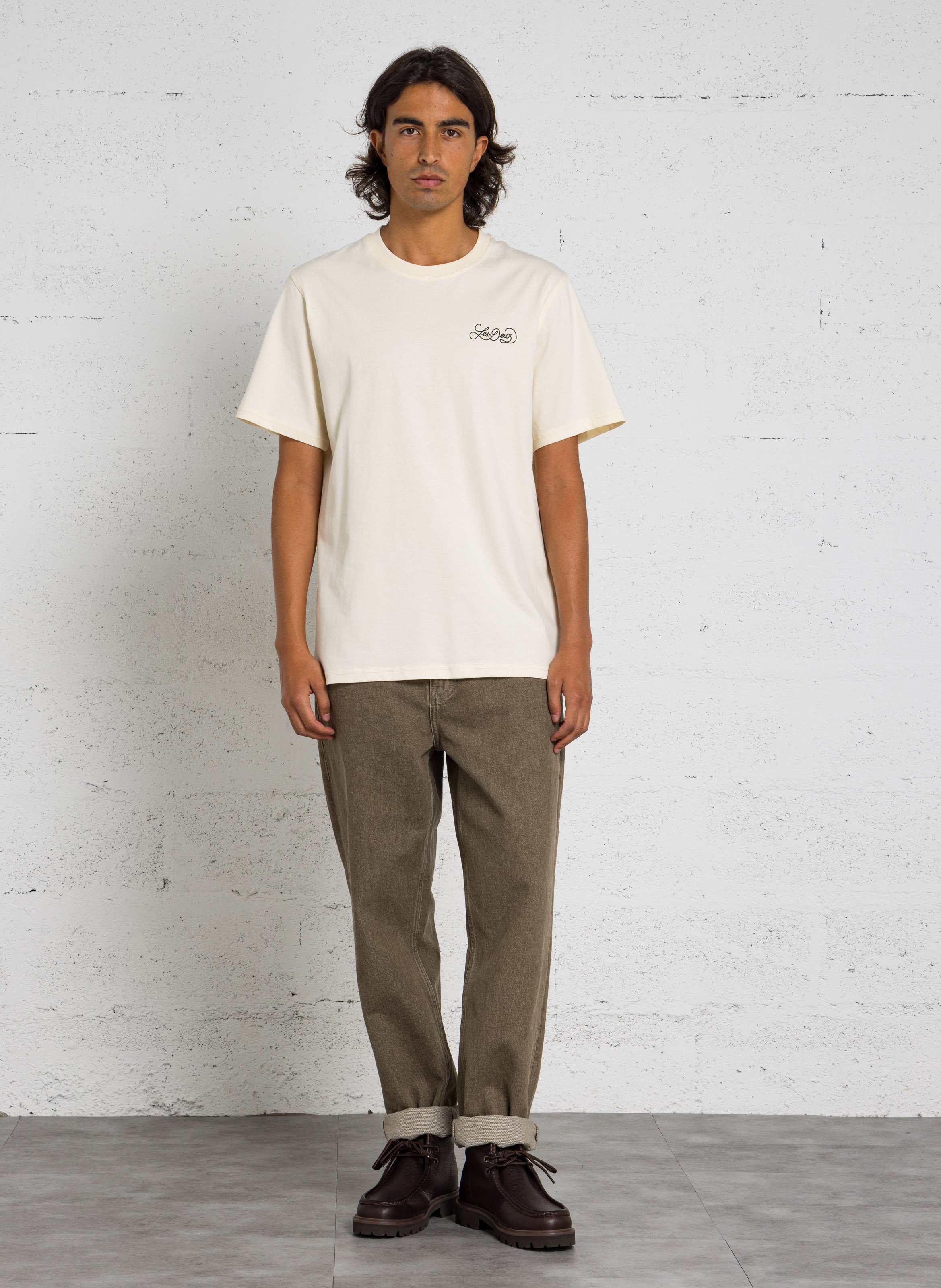 Tee-shirt droit col rond sérigraphié en coton bio LES DEUX Beige