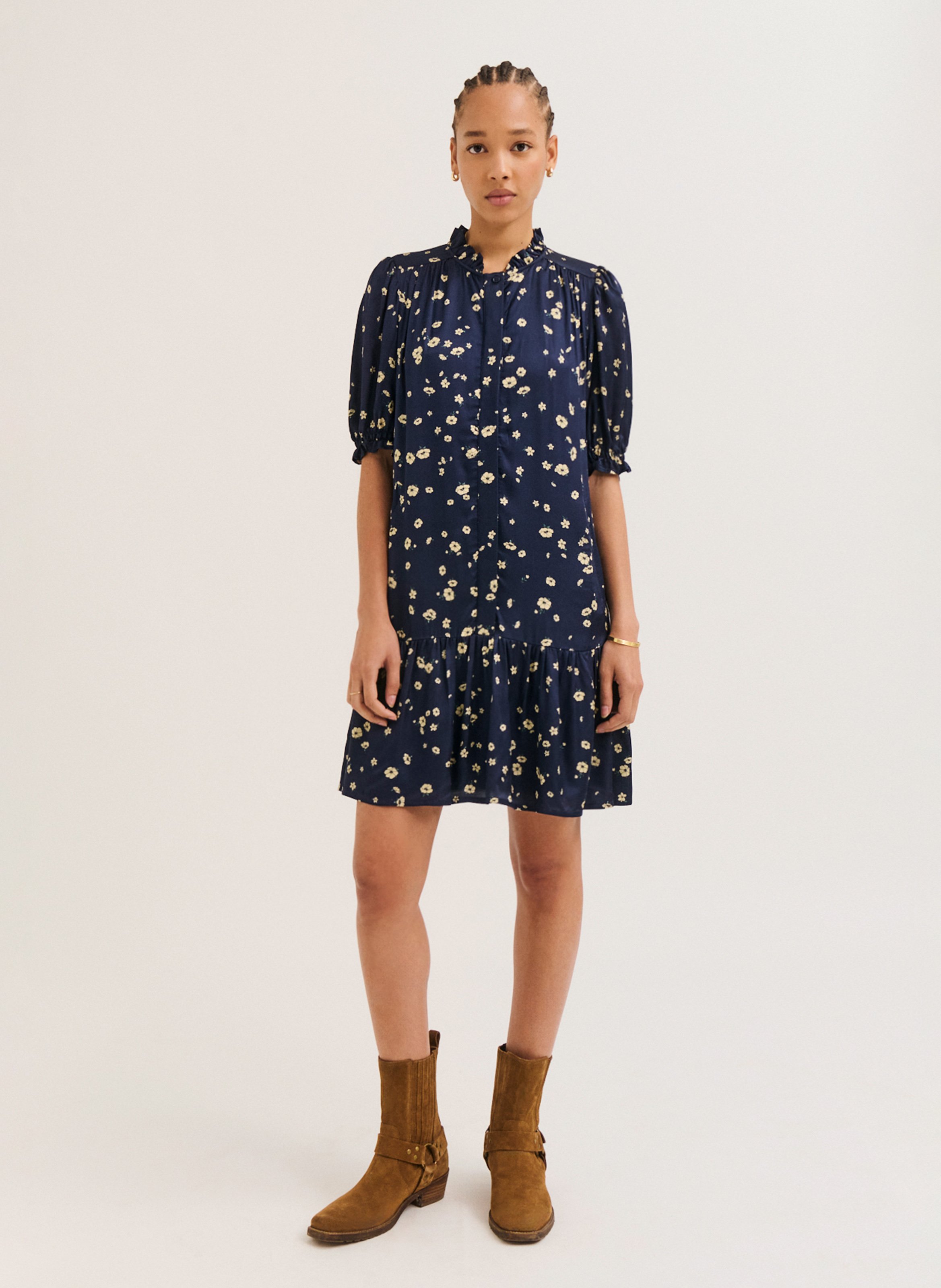 Ausgestelltes Kurzkleid mit Print PABLO Blau