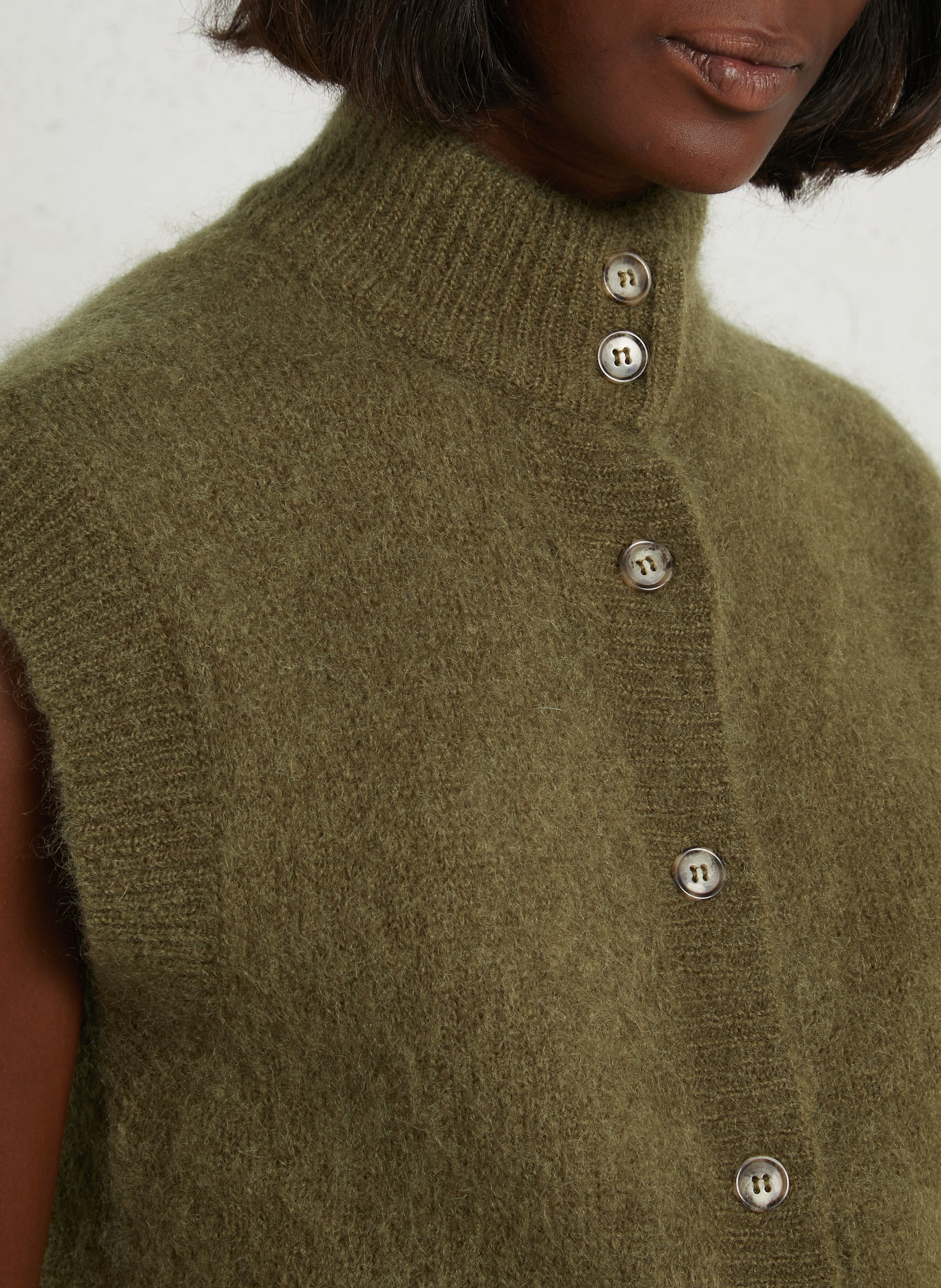Cardigan sans manches droit en mohair mélangé DES PETITS HAUTS Vert