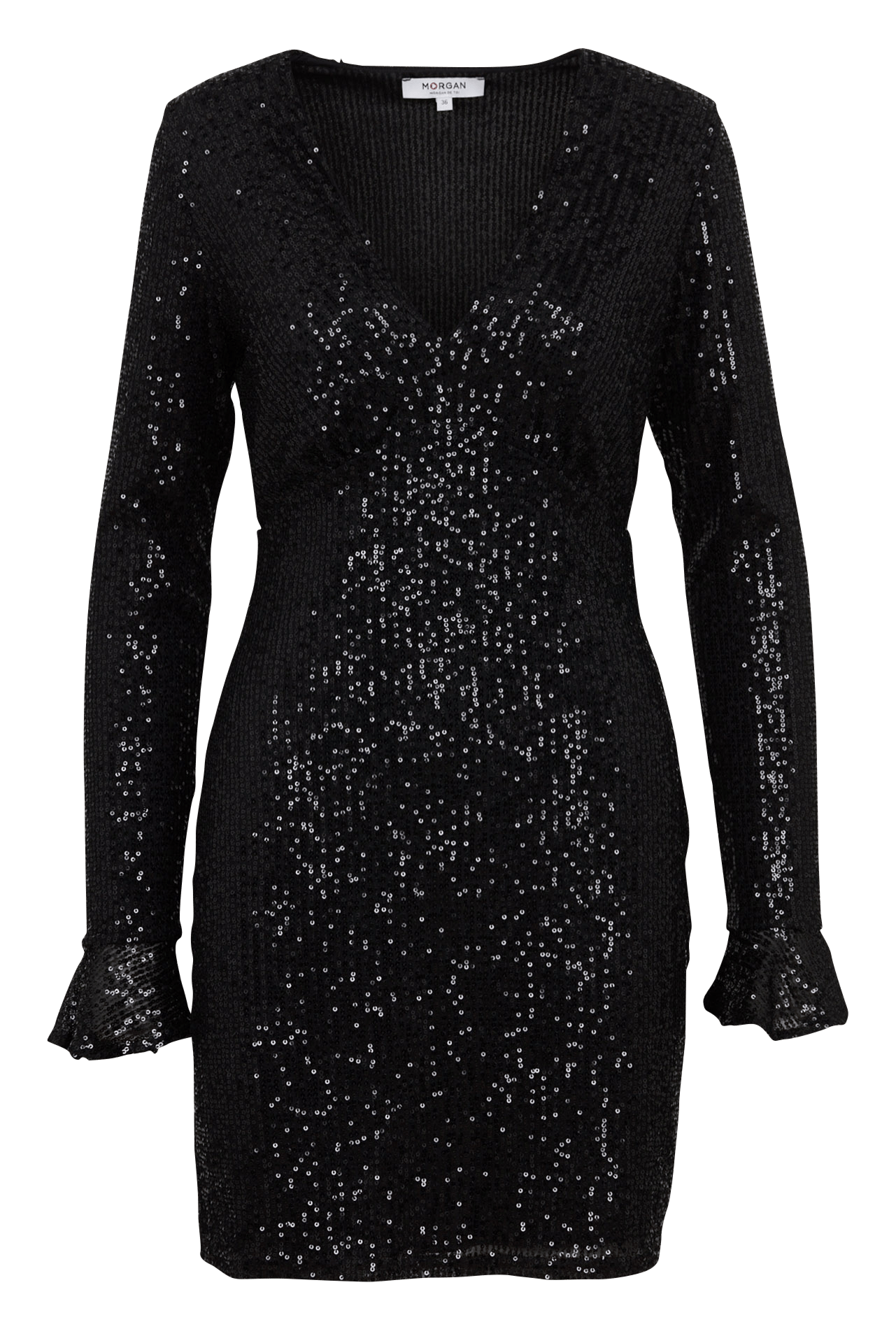 Kurzes figurbetontes Kleid mit V-Ausschnitt und Pailletten MORGAN Schwarz