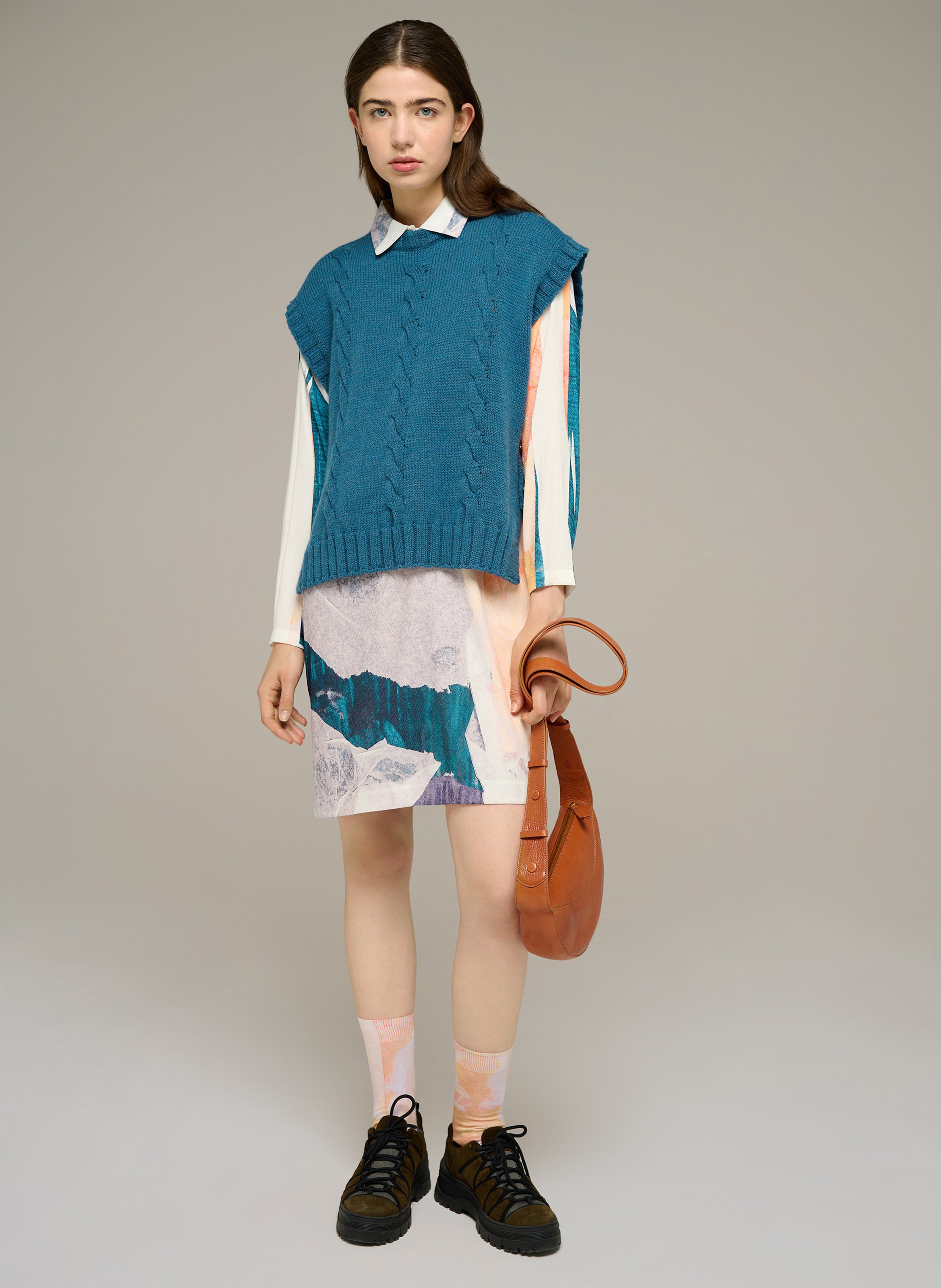Pull col rond ample en laine mélangée COTELAC ACOTE Bleu